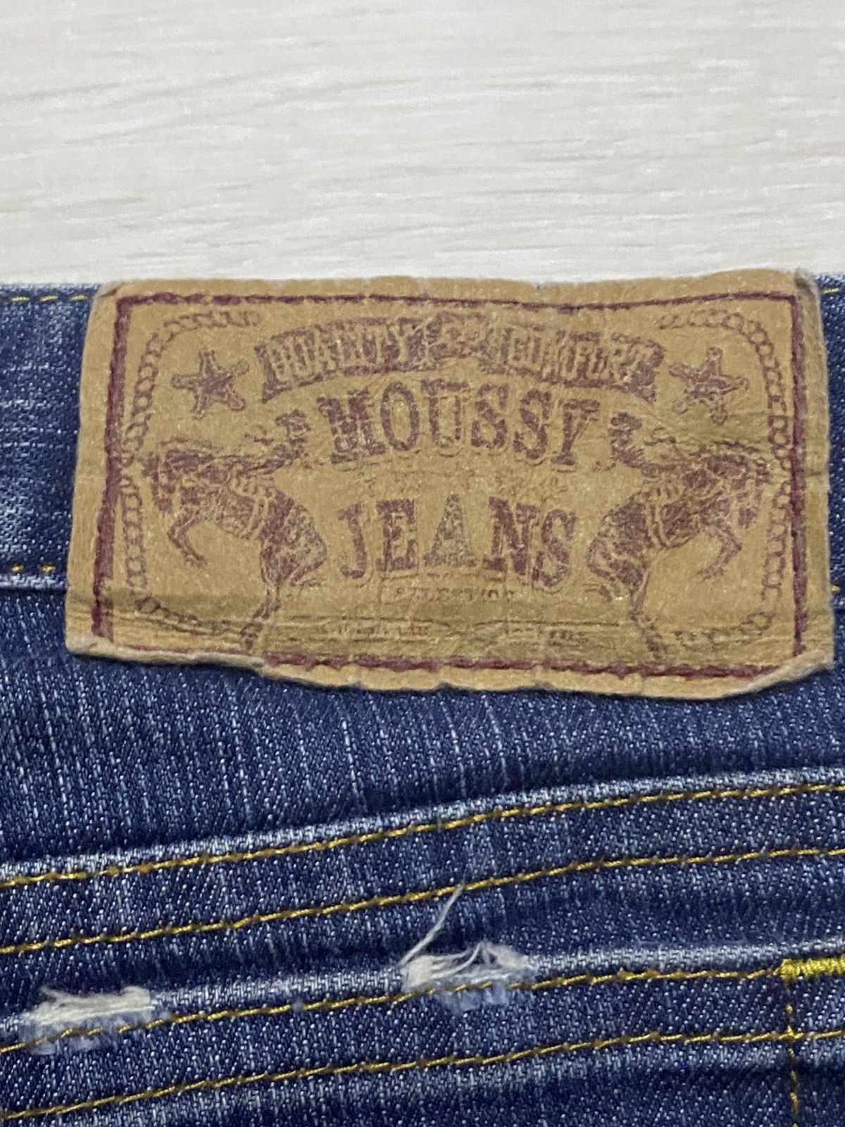 Japanese Brand Moussy Blue Wash Distressed Flare Jeans