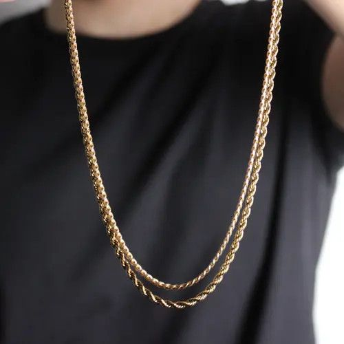 Jewelry Gold 3mm Cuban Link & Rope Chain Set Size ONE SIZE - 3 Thumbnail