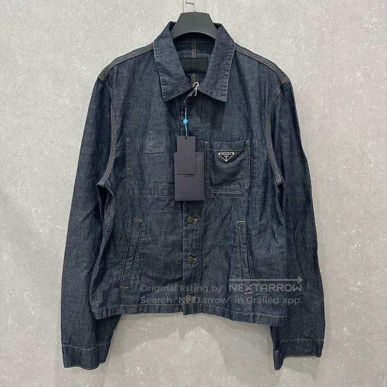 Prada Prada Navy blue linen denim button triangle logo long-slee Size US L / EU 52-54 / 3 - 1 Thumbnail