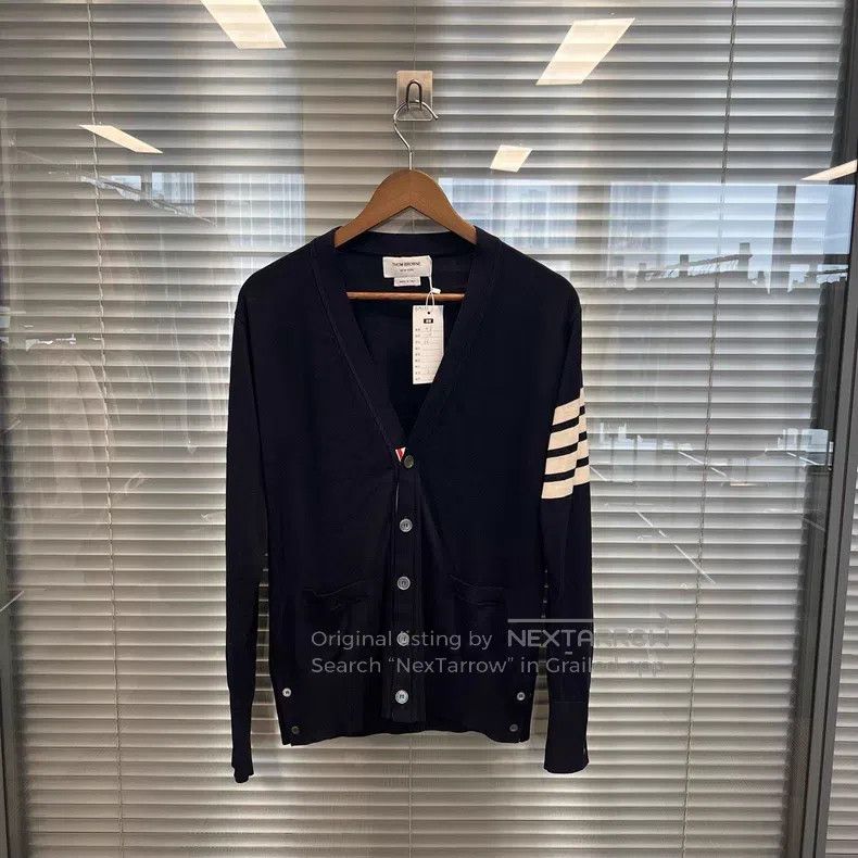 Thom Browne Dark blue four-striped cardigan