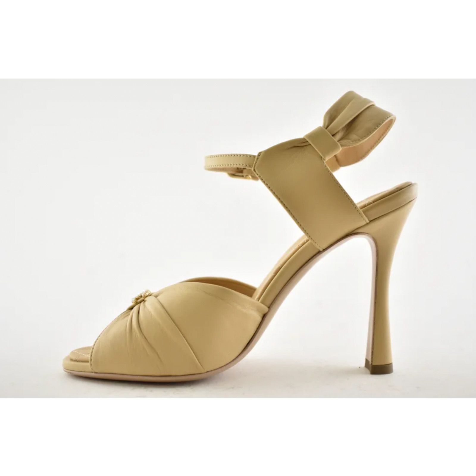 20P Lambskin CC Pearl Ankle Strap Sandals Heel Pump 37.5c