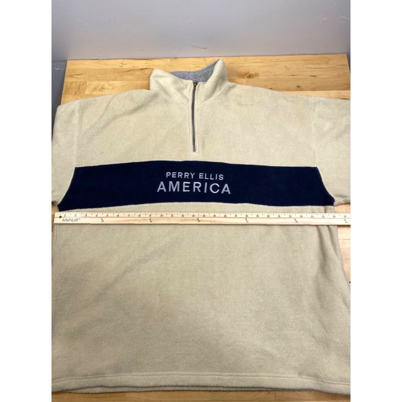 Perry Ellis VINTAGE Perry Ellis America Active Pullover 1/4 Zip Tan Beige Fleece Mock Neck Long Sleeve Sweatshirt Mens L 90s Retro Outdoor Casual Size US L / EU 52-54 / 3 - 6 Thumbnail