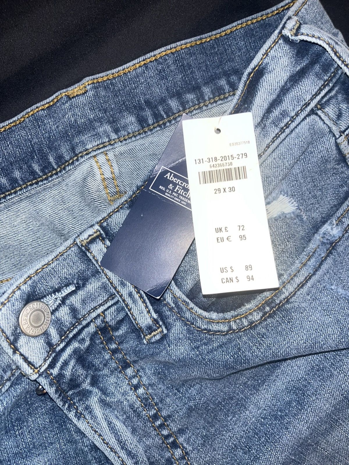 Abercrombie & Fitch Abercrombie & Fitch Mens Straight Stretch Ripped Blue Jeans Size US 30 / EU 46 - 5 Thumbnail