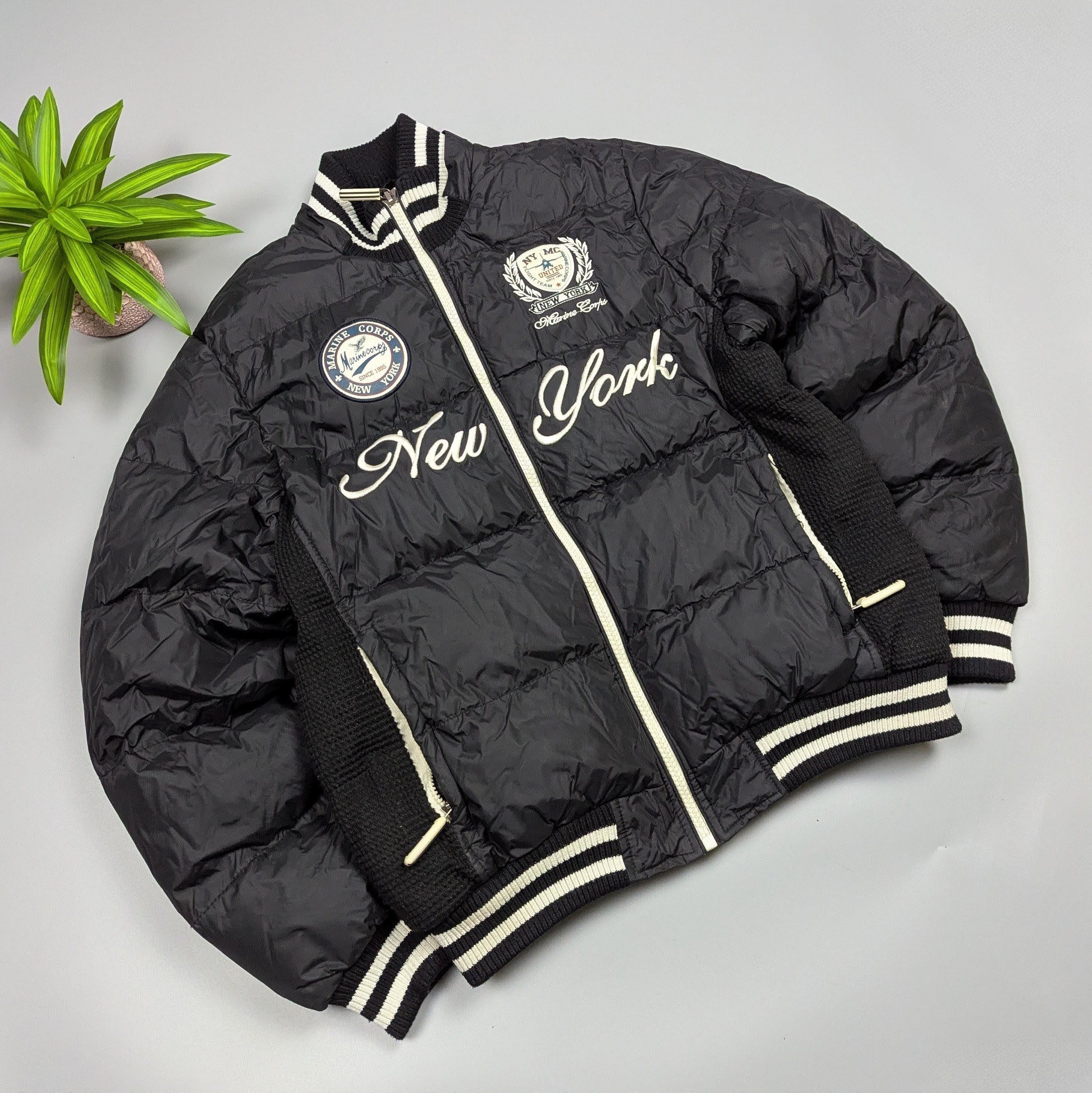 Vintage 90s Marine Corps Varsity Puffer Bomber Black Nylon Size US M / EU 48-50 / 2 - 2 Thumbnail