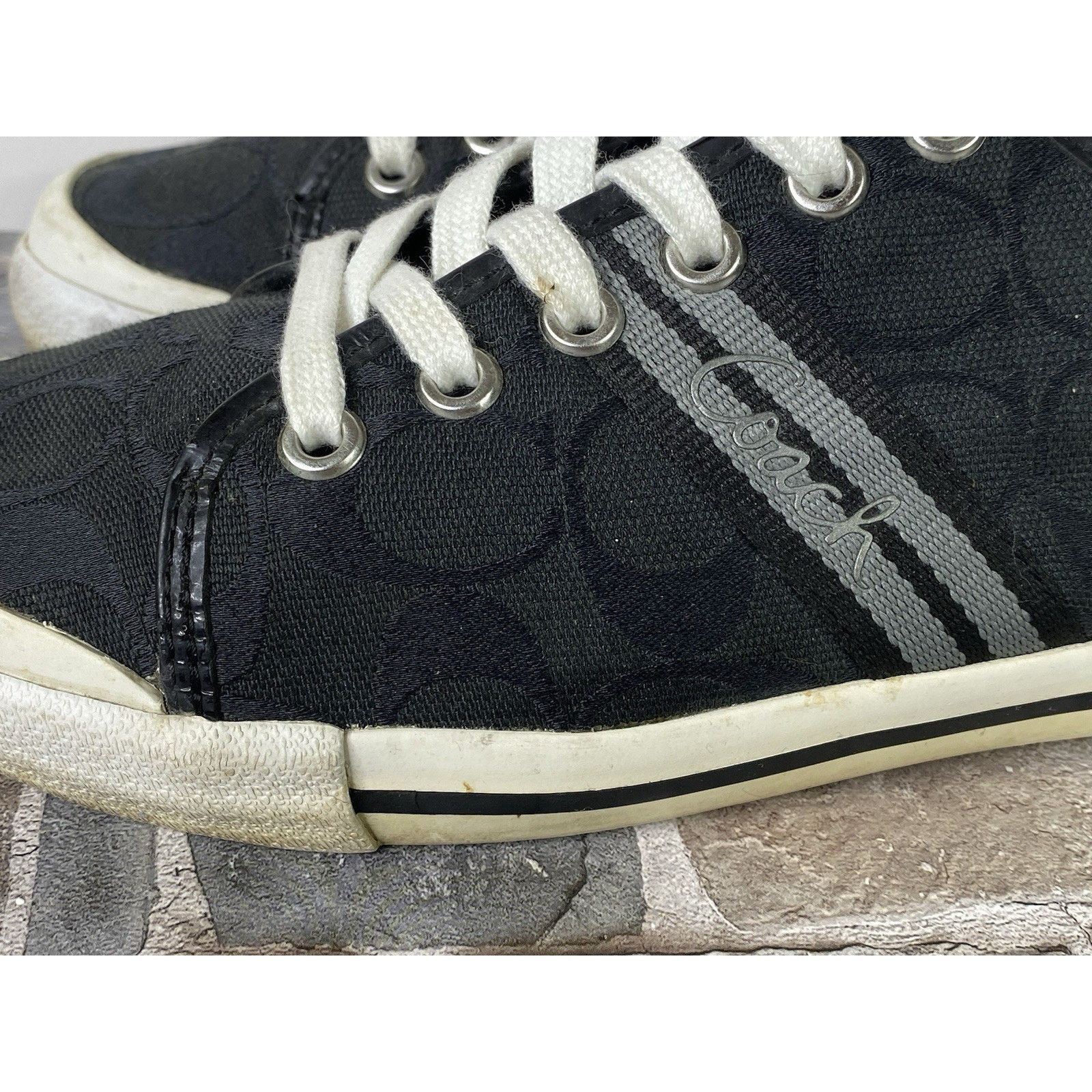 Coach Coach "Folly" Black White Signature Jacquard/Patent Sneakers Size US 7 / IT 37 - 3 Thumbnail