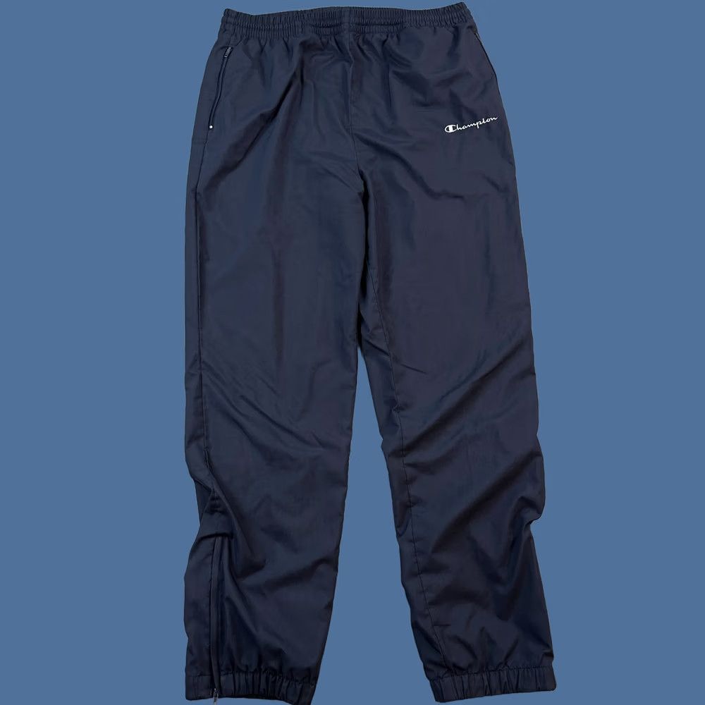 Champion VINTAGE Champion Pants Mens Small Blue Fleece Lined Ankle Zip Windbreaker Y2K Size US 29 - 1 Thumbnail