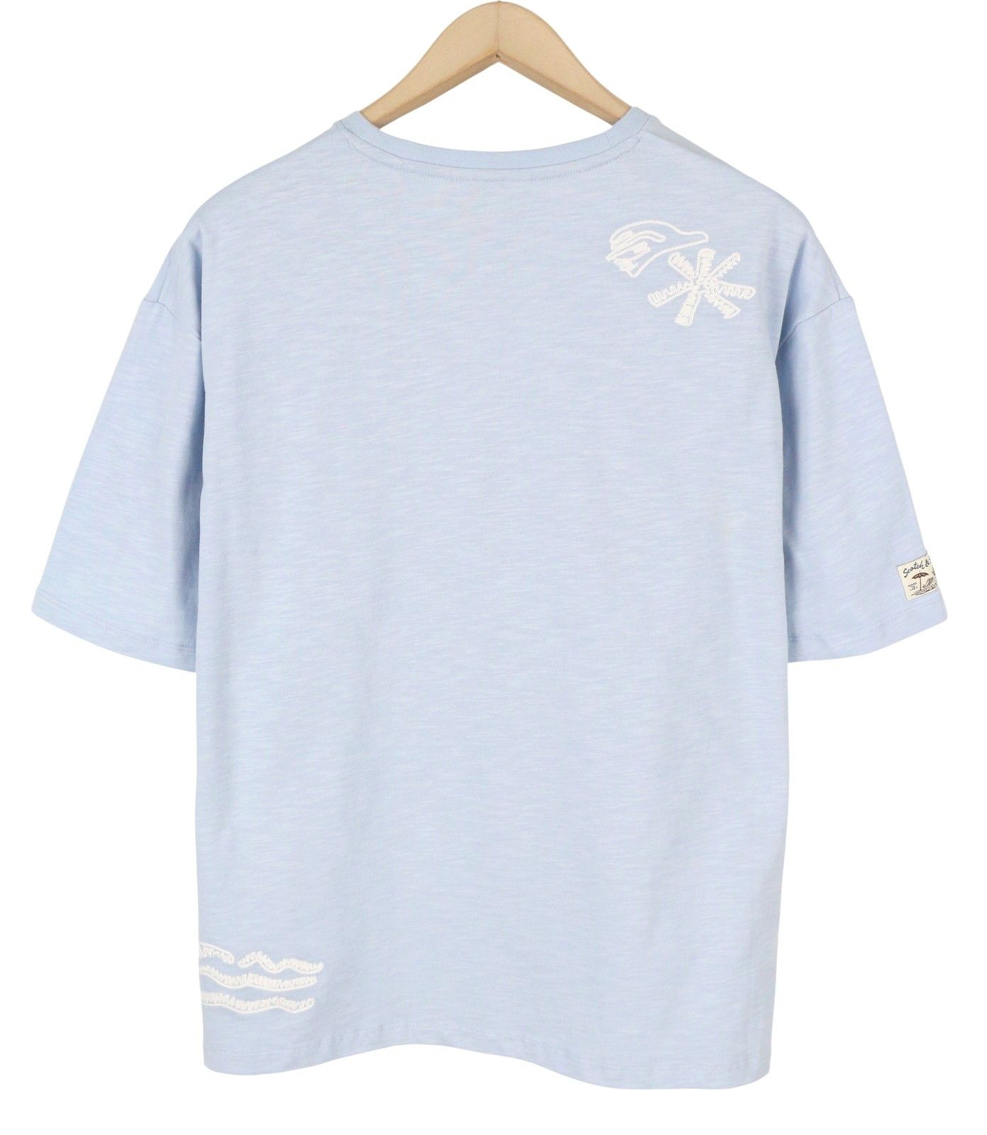 Scotch & Soda M Blue Melange Cotton Embroidered T-Shirt 88587 Size US M / EU 48-50 / 2 - 2 Thumbnail