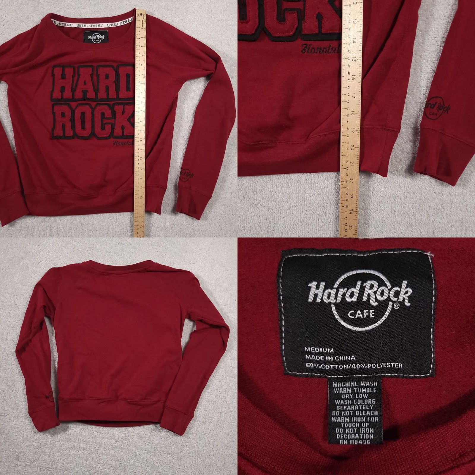 Hard Rock Cafe Hard Rock Cafe Sweatshirt Womens Red Crop Crewneck Honolulu Embroidered Pullover Size M / US 6-8 / IT 42-44 - 8 Thumbnail