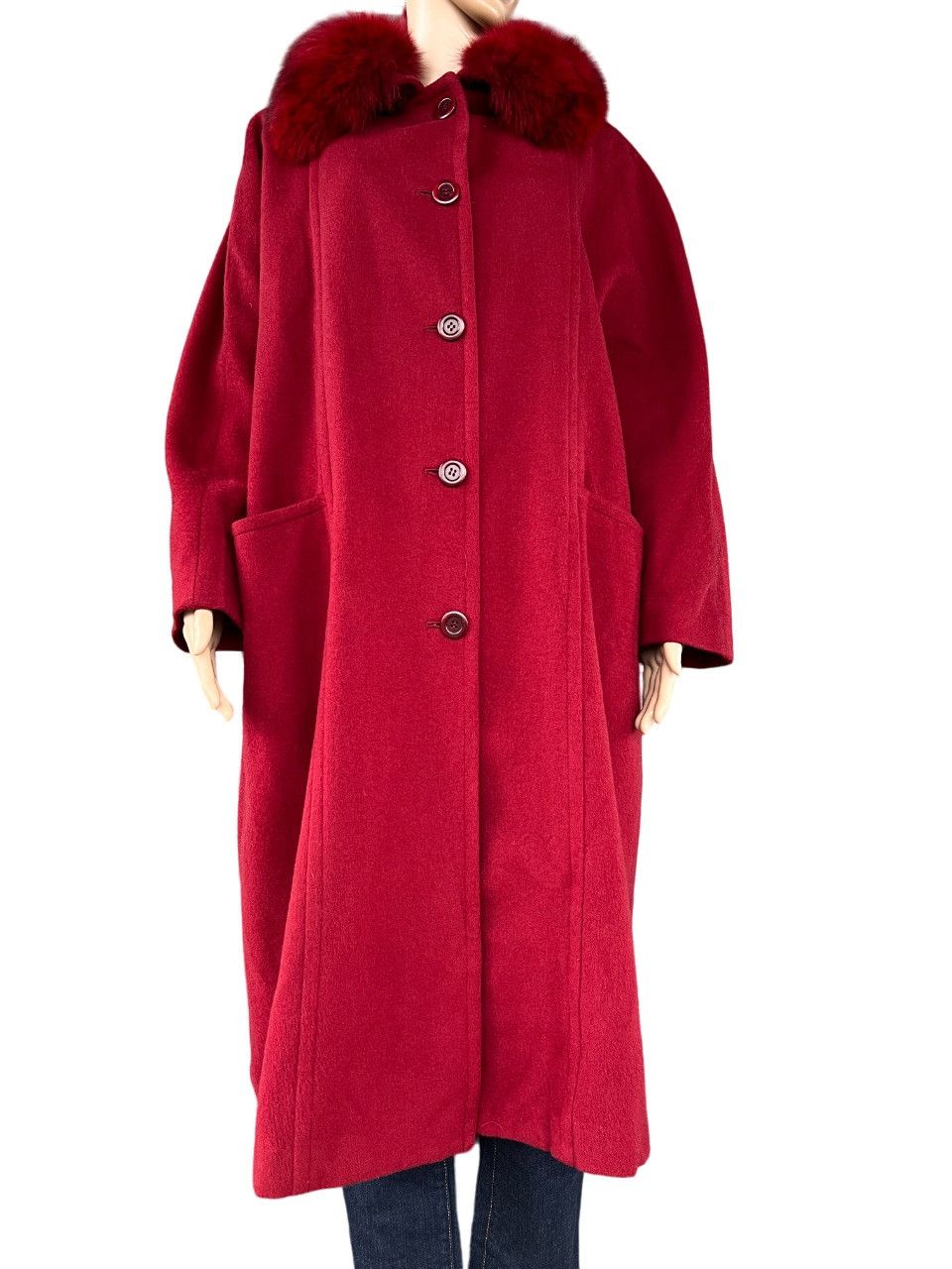 image of Burberry Wool Coat in Red, Women's (Size XL)