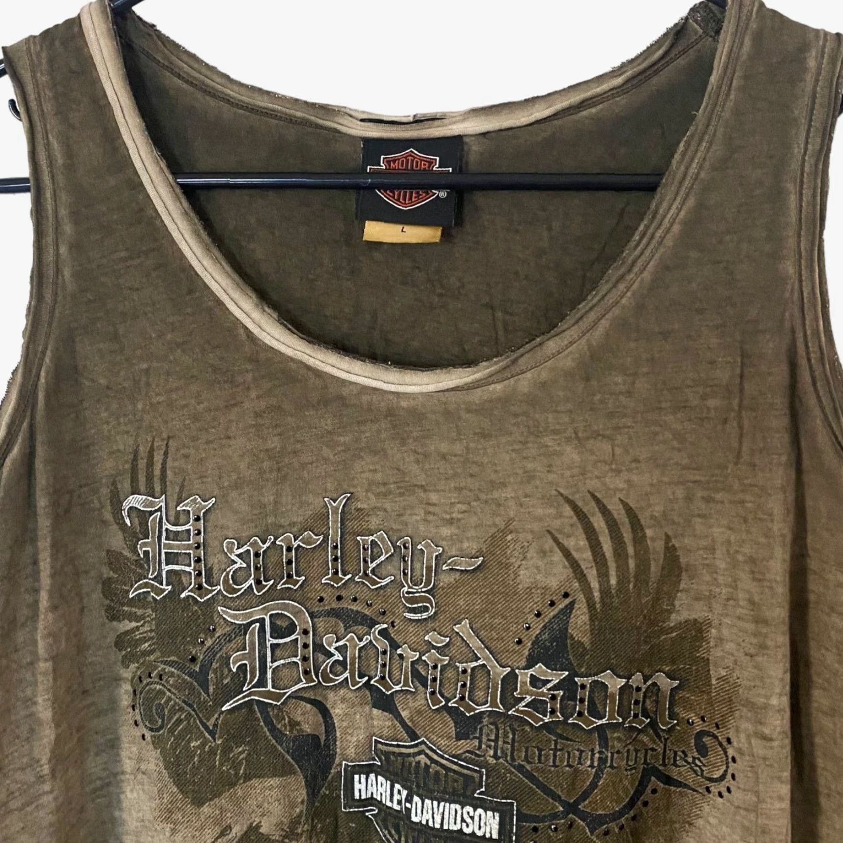 Harley Davidson Harley Davidson Distressed Tank Top Womens Large Brown Sleeveless Studded Size L / US 10 / IT 46 - 5 Thumbnail