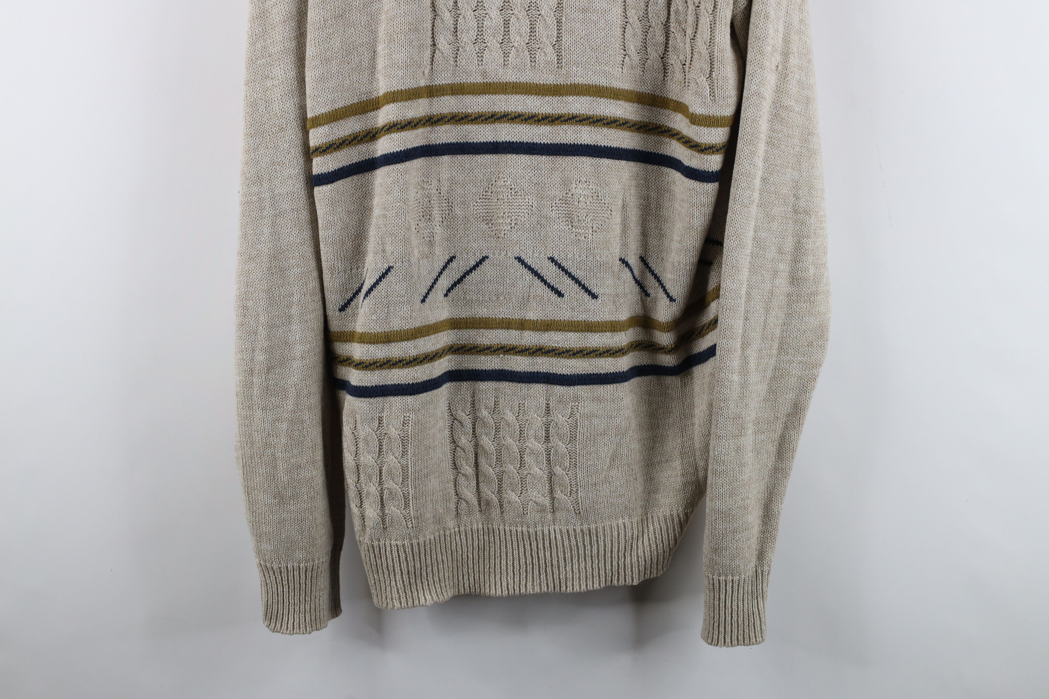 Vintage Vintage 90s Streetwear Geometric Cable Knit Sweater Beige Size US L / EU 52-54 / 3 - 3 Thumbnail