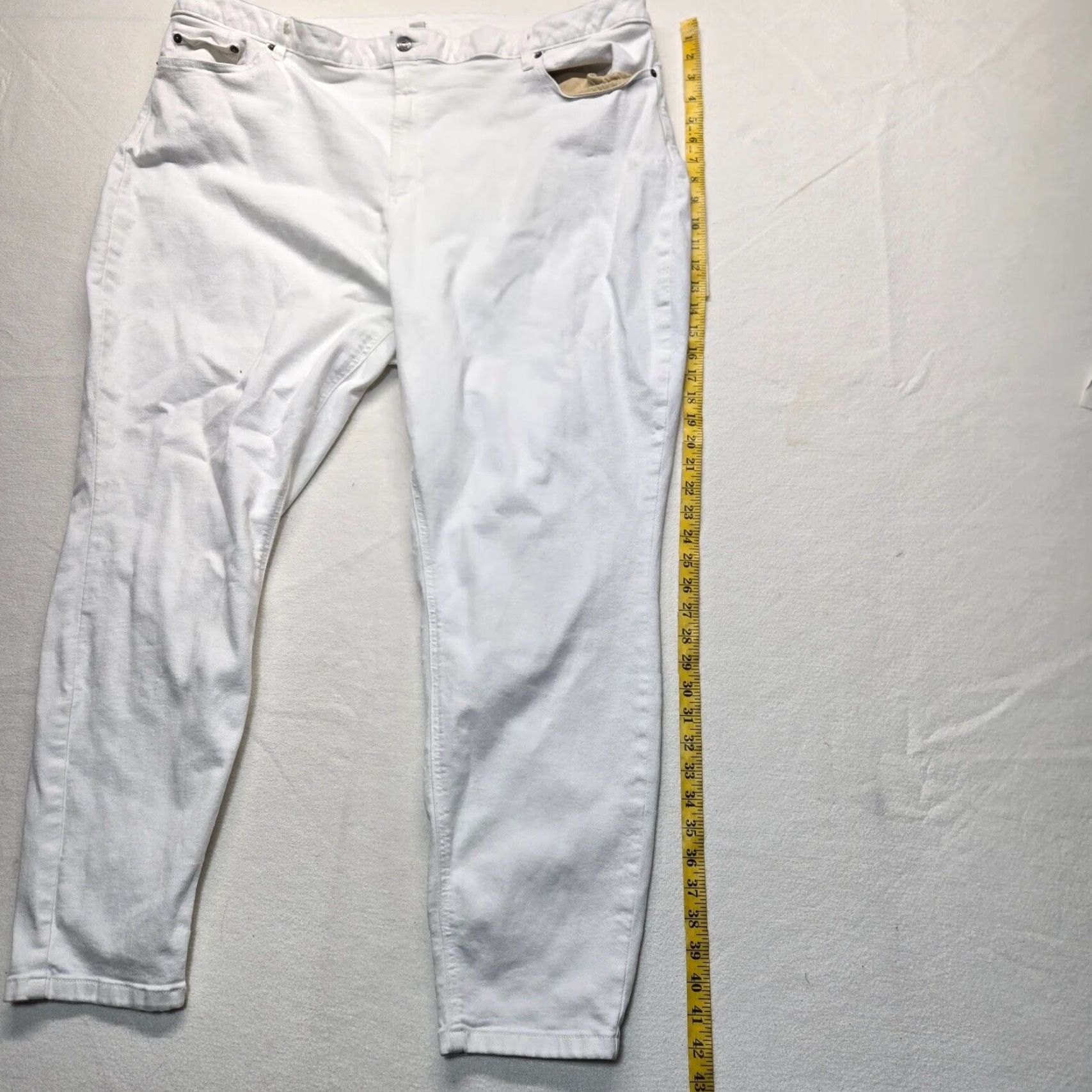 Vintage LL Bean Pants Solid White Straight Leg 100% Cotton Regular Casual Women's 24W Size 42" / US 20 - 7 Thumbnail