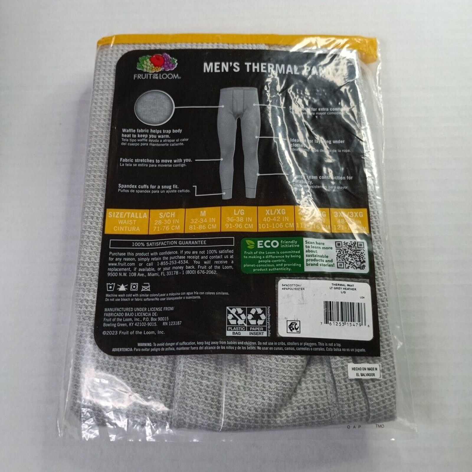 Fruit Of The Loom Fruit of the Loom Thermal Waffle Underwear Pants Mens L Gray Size 36 - 2 Thumbnail