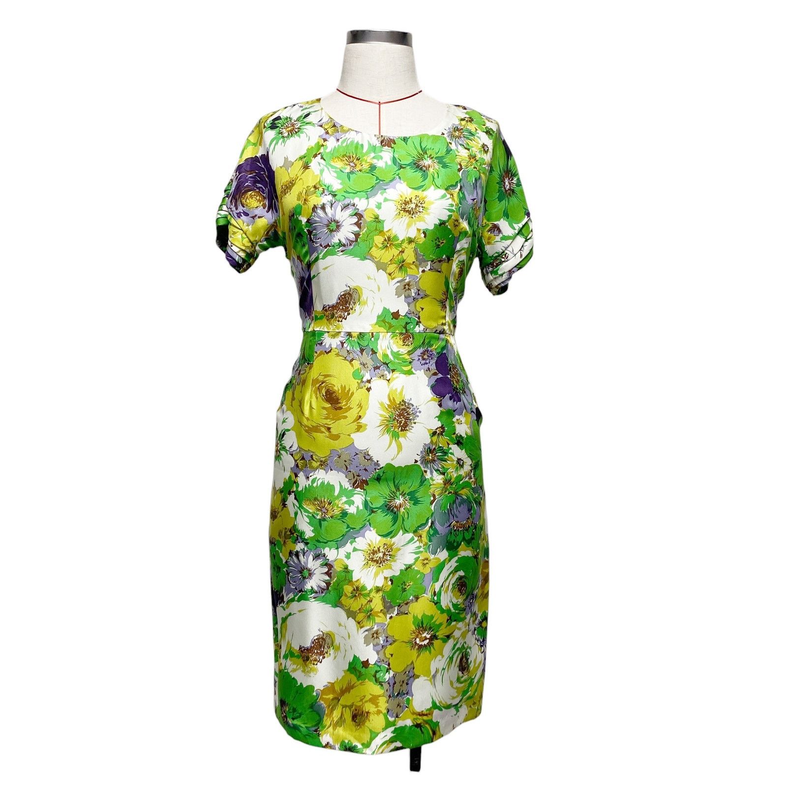 Blumarine Blumarine Womens Size 4 Green Floral Silk Short Sleeve Dress Size S / US 4 / IT 40 - 1 Thumbnail