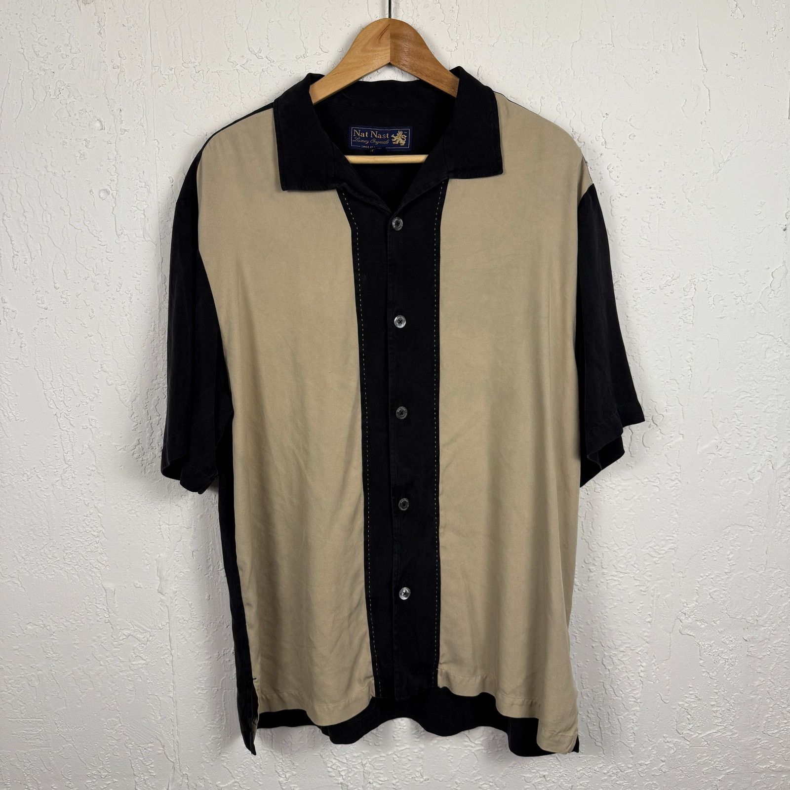 Vintage Nat Nast Silk Shirt Large 90s Black Tan Tony Soprano