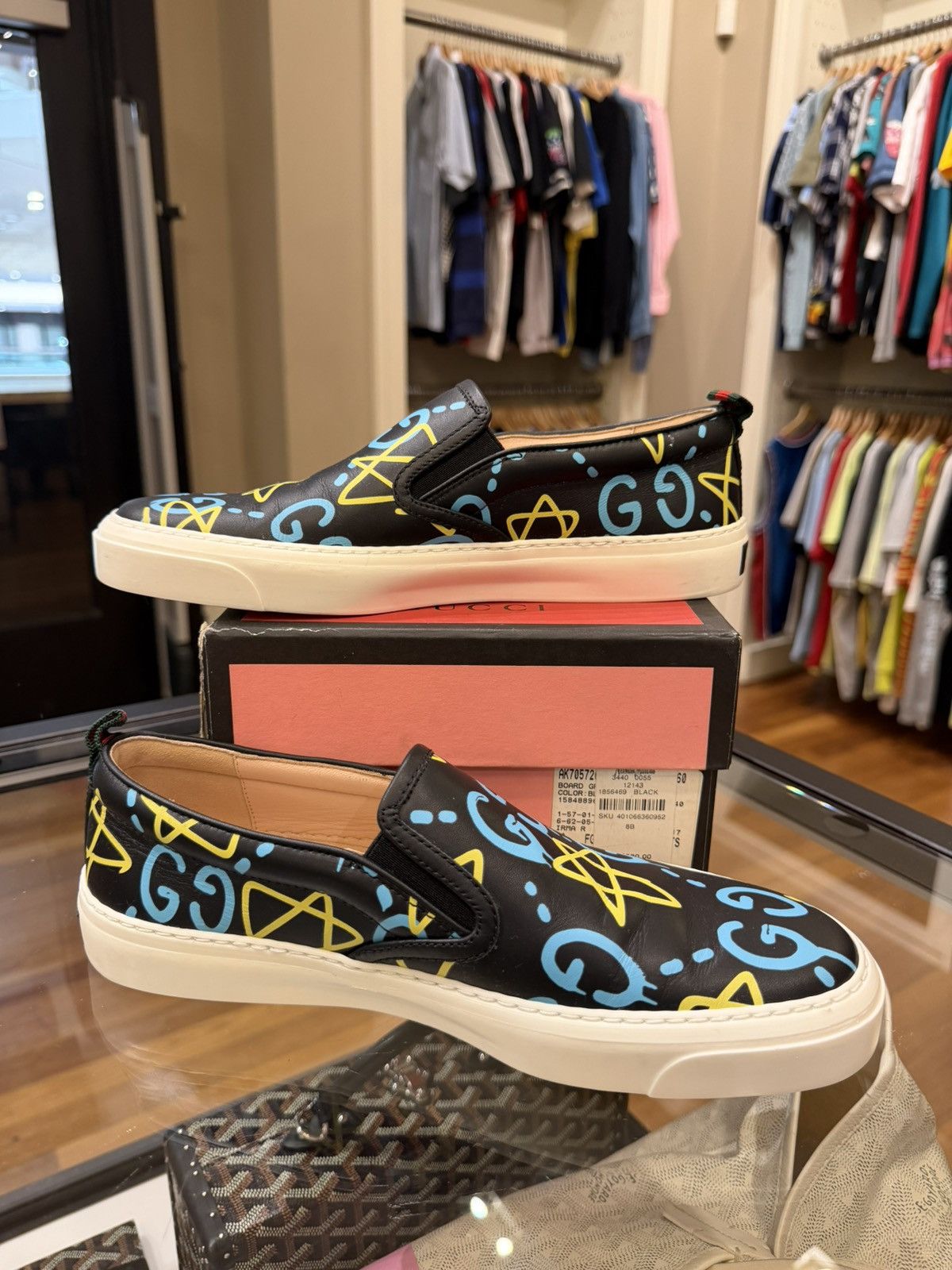 Gucci Gucci Ghost Slip On Graffiti Sneakers - Black Size US 8 / IT 38 - 3 Thumbnail