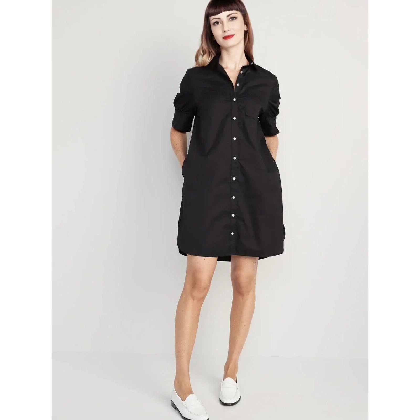 Old Navy Old Navy Black Puff-Sleeve Poplin Oversize Shirt Dress XL Size XL / US 12-14 / IT 48-50 - 1 Thumbnail