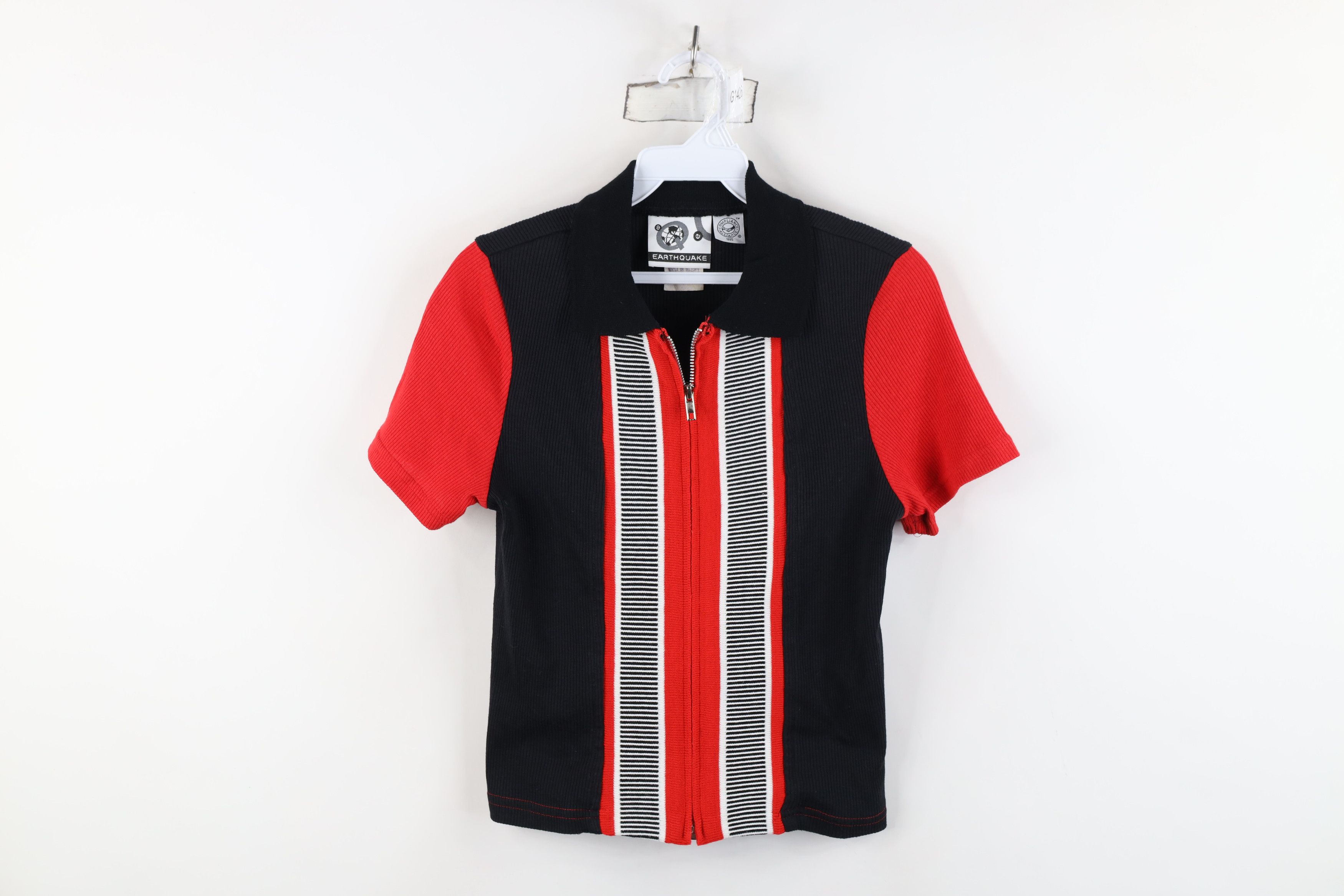 Vintage 90s Streetwear Panel Knit Full Zip Polo Babydoll USA