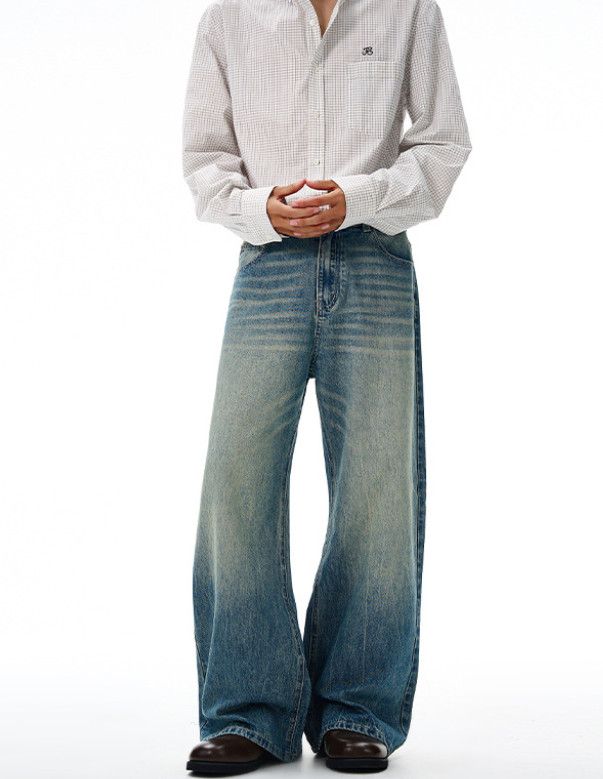 Japanese Brand American whiskered baggy men's straight wide-leg jeans Size US 32 / EU 48 - 2 Thumbnail