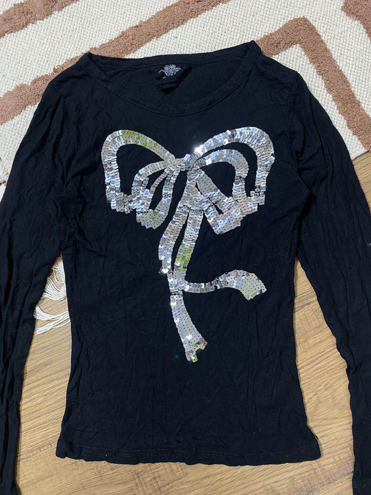 Vintage 2000s CUTE SEQUIN/PHINESTONE BOW LONGSLIVE Size S / US 4 / IT 40 - 3 Thumbnail