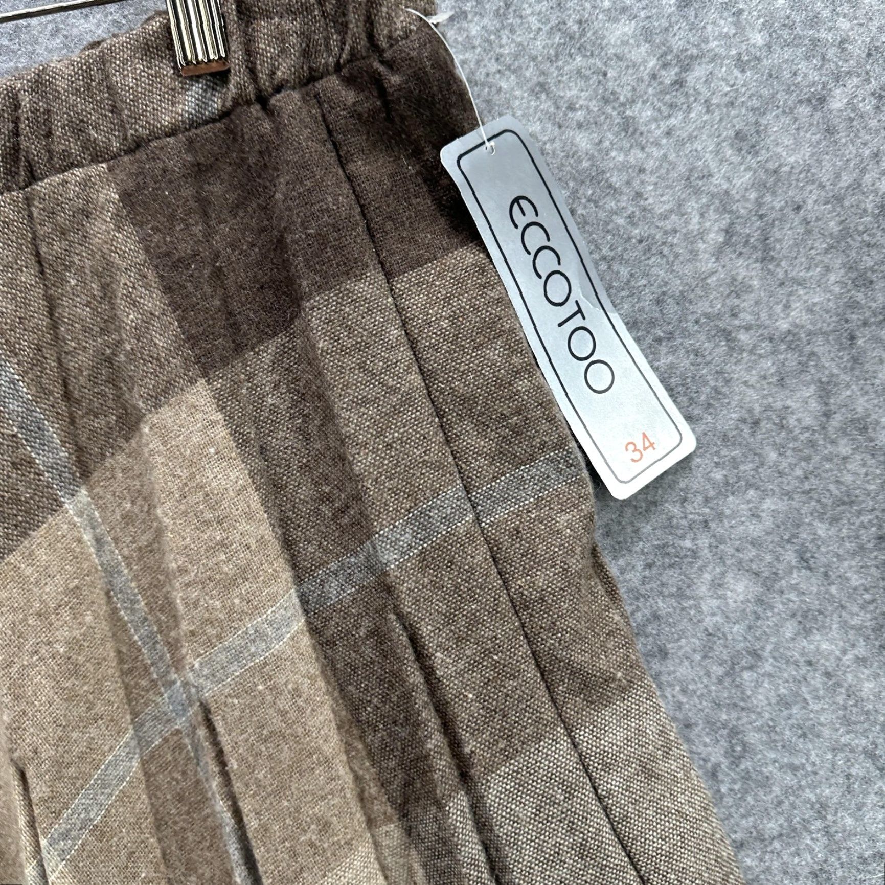 Vintage VINTAGE ECCOTOO Skirt Womens 34 Brown Beige Plaid Pleated Elastic Waist A-Line Tartan Womens Size 24" / US 00 / IT 34 - 7 Thumbnail