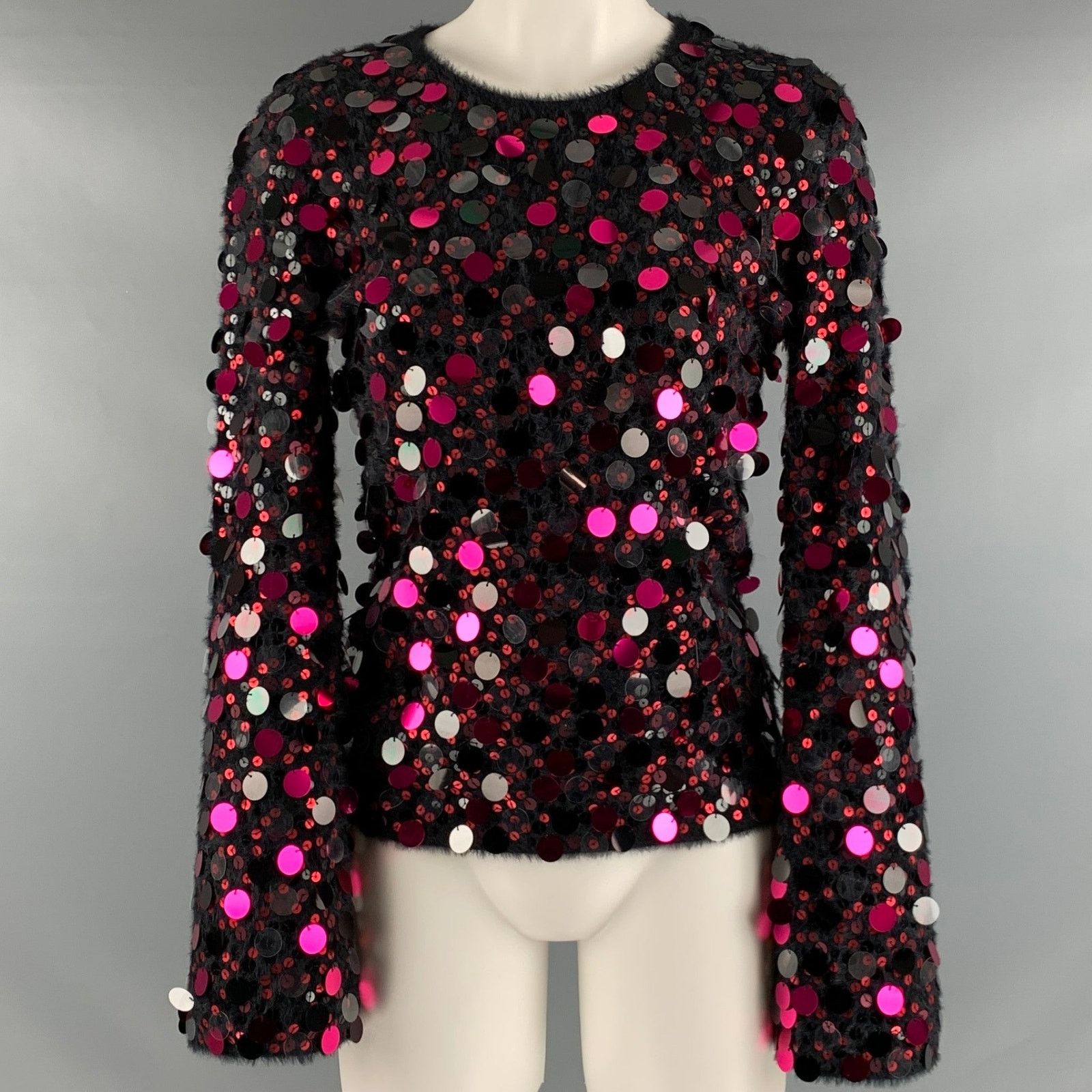 Emporio Armani EMPORIO ARMANI Black Pink Knit Payettes Crew Neck Pullover Size S / US 4 / IT 40 - 1 Thumbnail