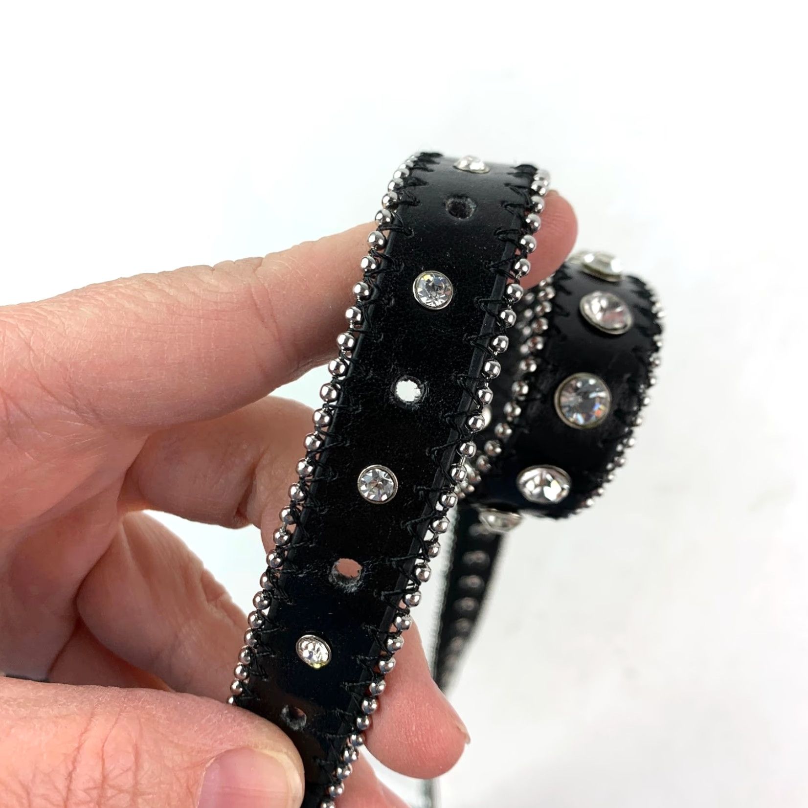 Vintage VINTAGE Women's Black XL Goth Moto Leather Belt with Rhinestone Studded Buckle 46" Belt Mens Womens XL Black Rhinestone Buckle Leather Belt Size ONE SIZE - 5 Thumbnail