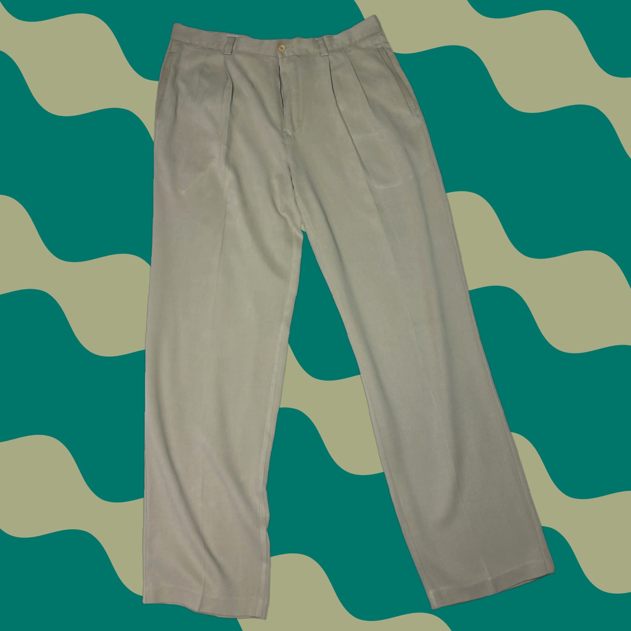 Tommy Bahama Tommy Bahama Dress Pants Men 38x34 Silk Pleated Beige Khaki Relaxed Fit Straight Leg Trousers Size US 38 / EU 54 - 1 Thumbnail