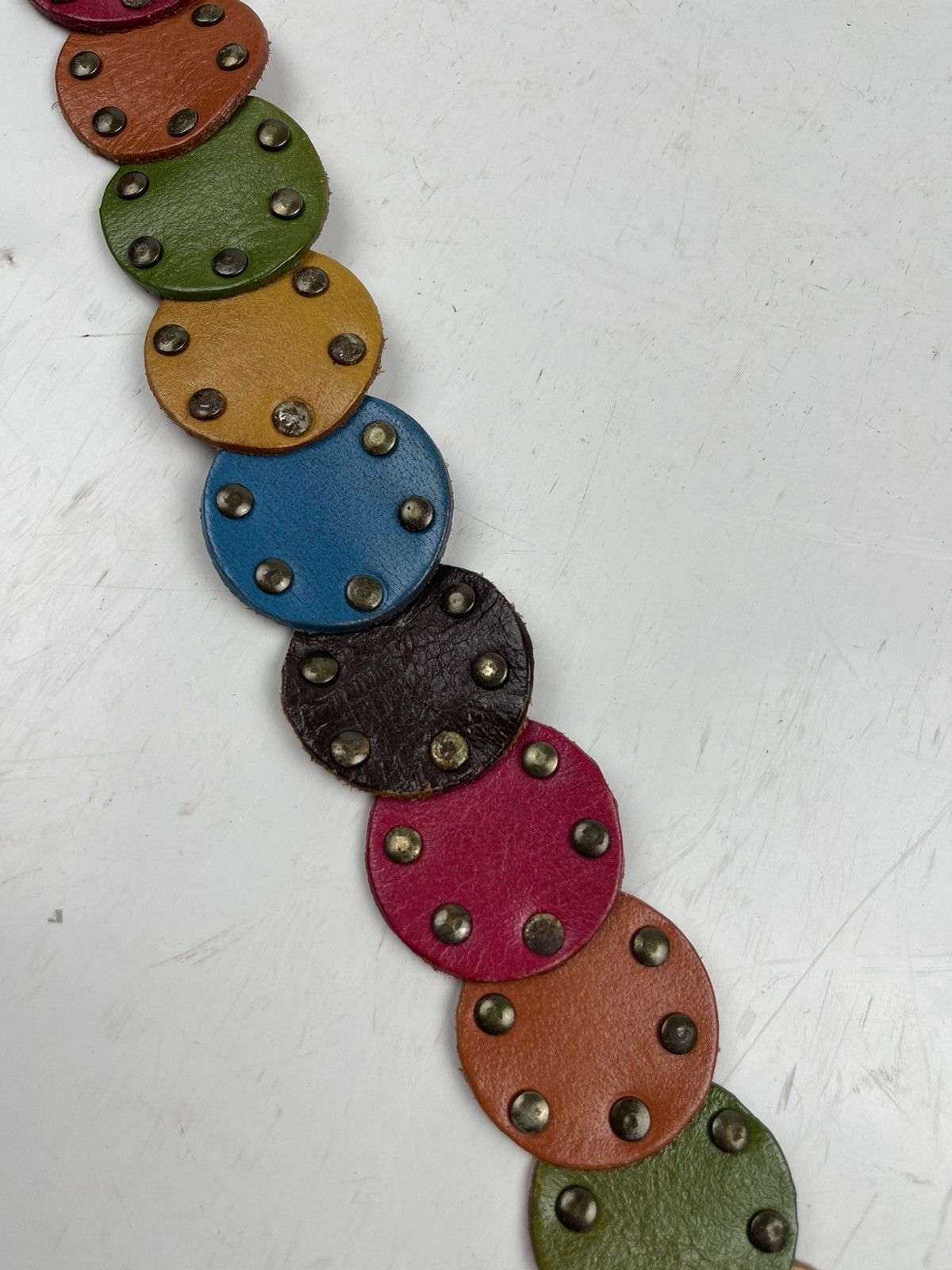 Japanese Brand super rare multicolor studded leather belt tc32 Size 38 - 7 Thumbnail