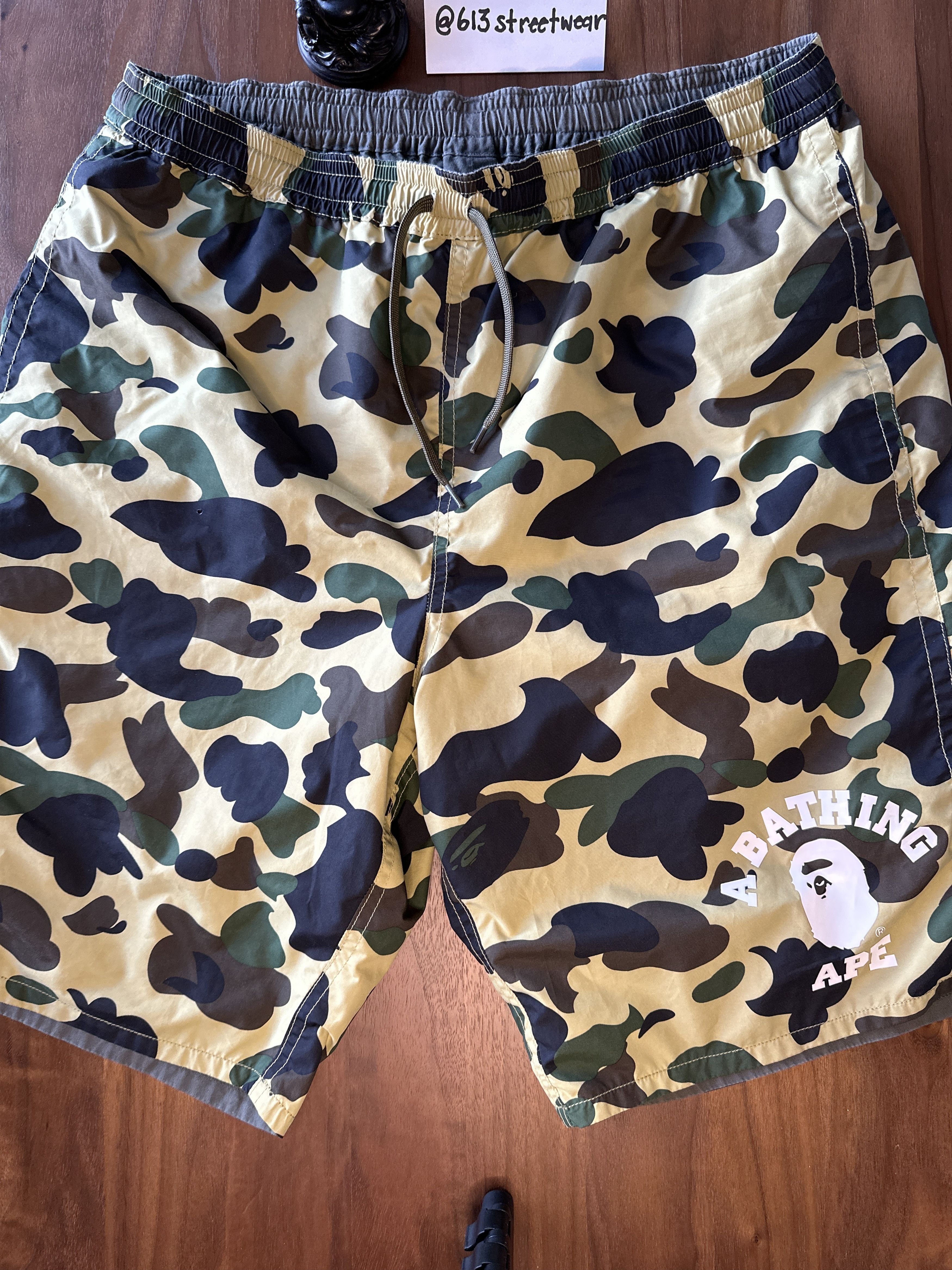 image of Bape Reversible Shark Shorts Size Large in Green Camo/Green, Men's
