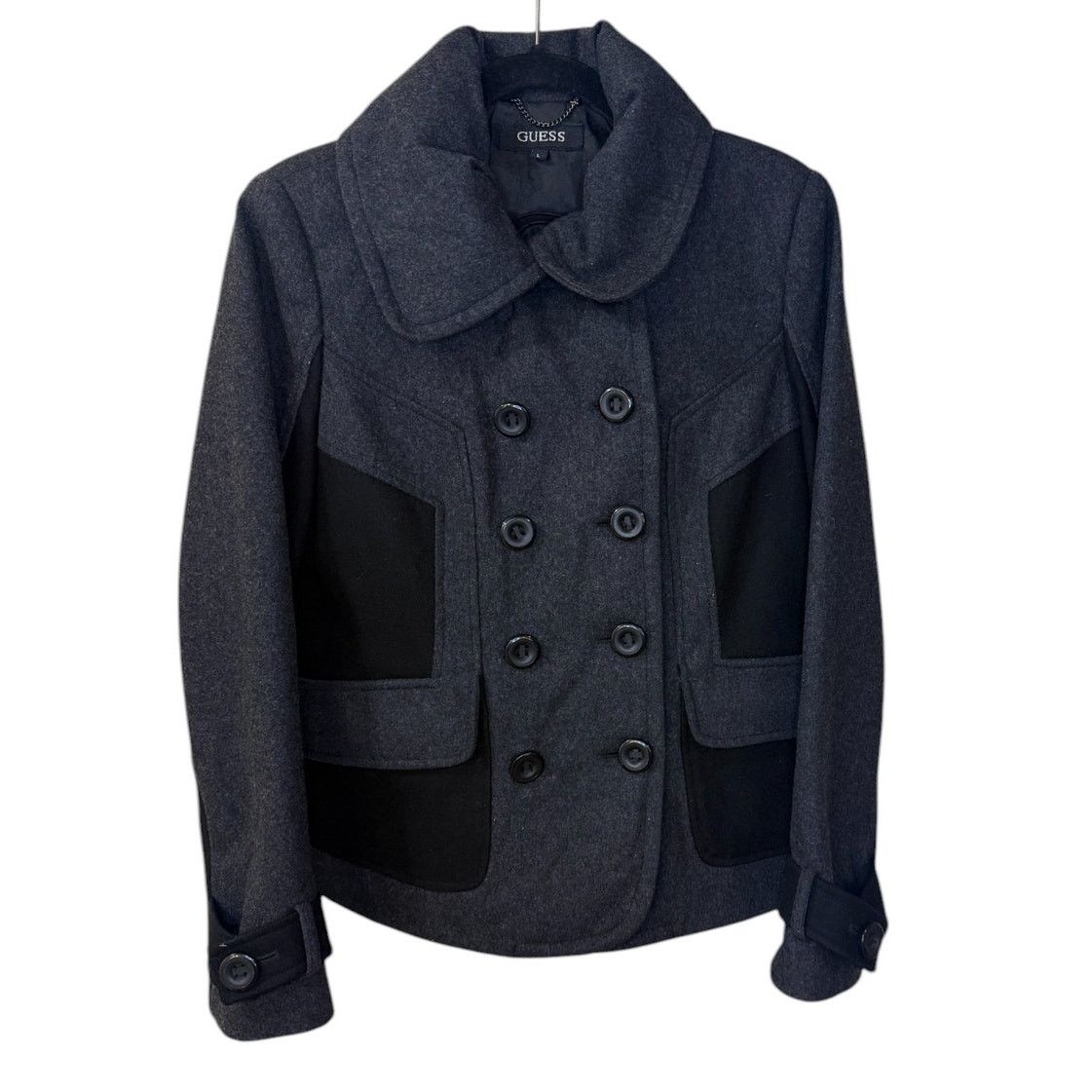 Guess Guess Pea Coat Women Large Gray Black Wool Blend Preppy Size L / US 10 / IT 46 - 1 Thumbnail
