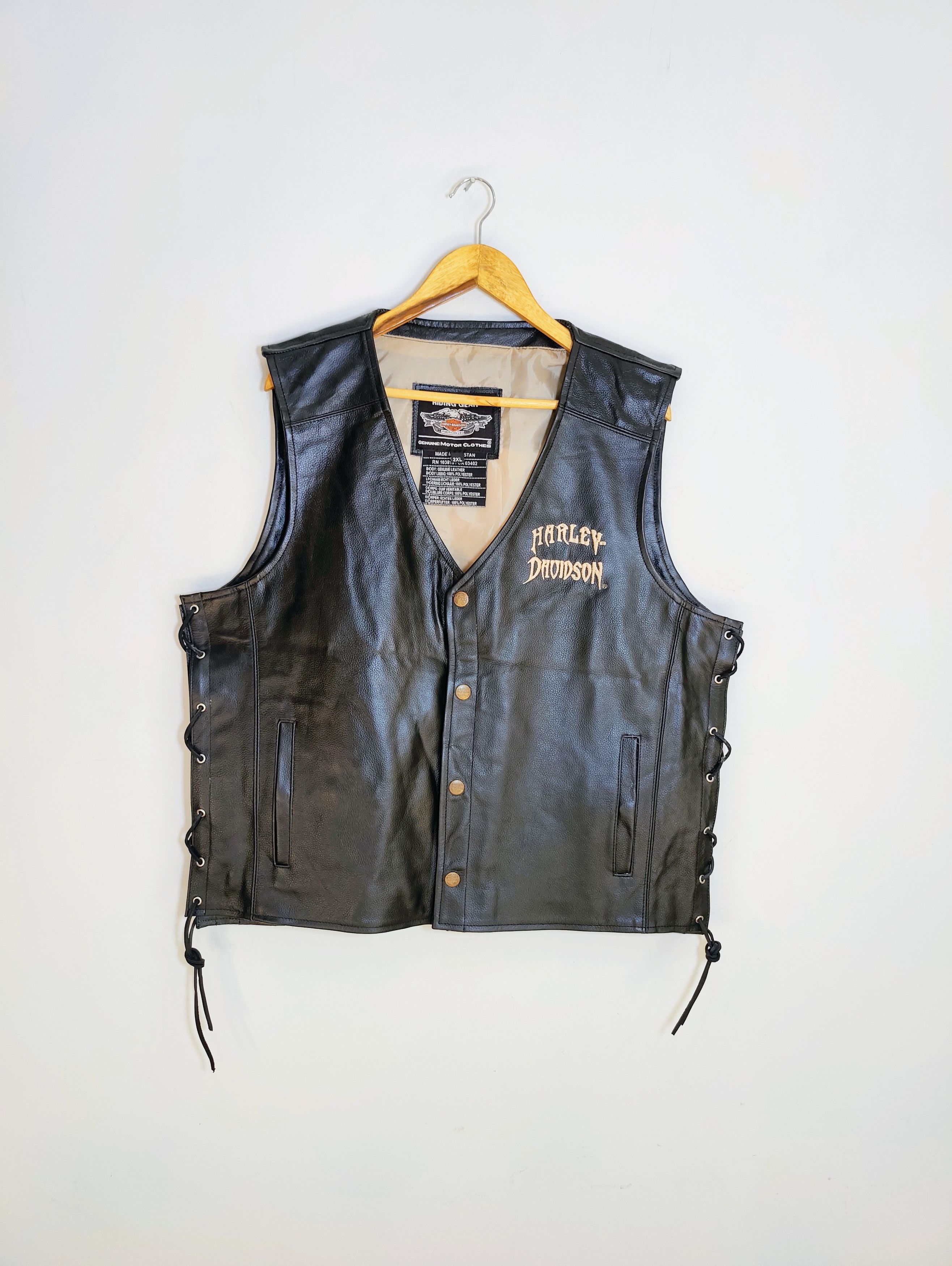 Harley Davidson 🔥Harley Davidson Motorcycle Leather Vest Biker Gear Size US L / EU 52-54 / 3 - 1 Thumbnail