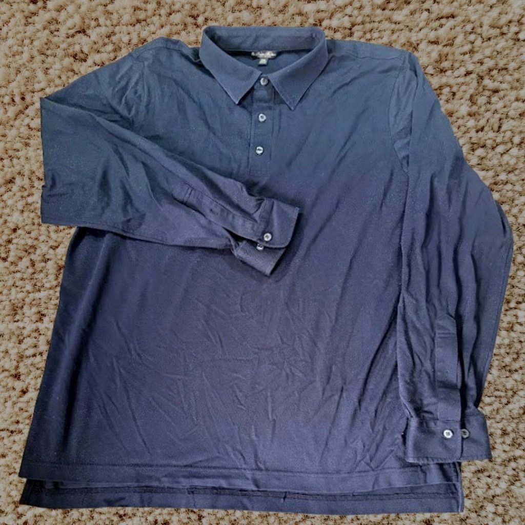 Brooks Brothers Polo Shirt Mens 2XL Blue Long Sleeve Knit Button, Men's (Size Xxl)