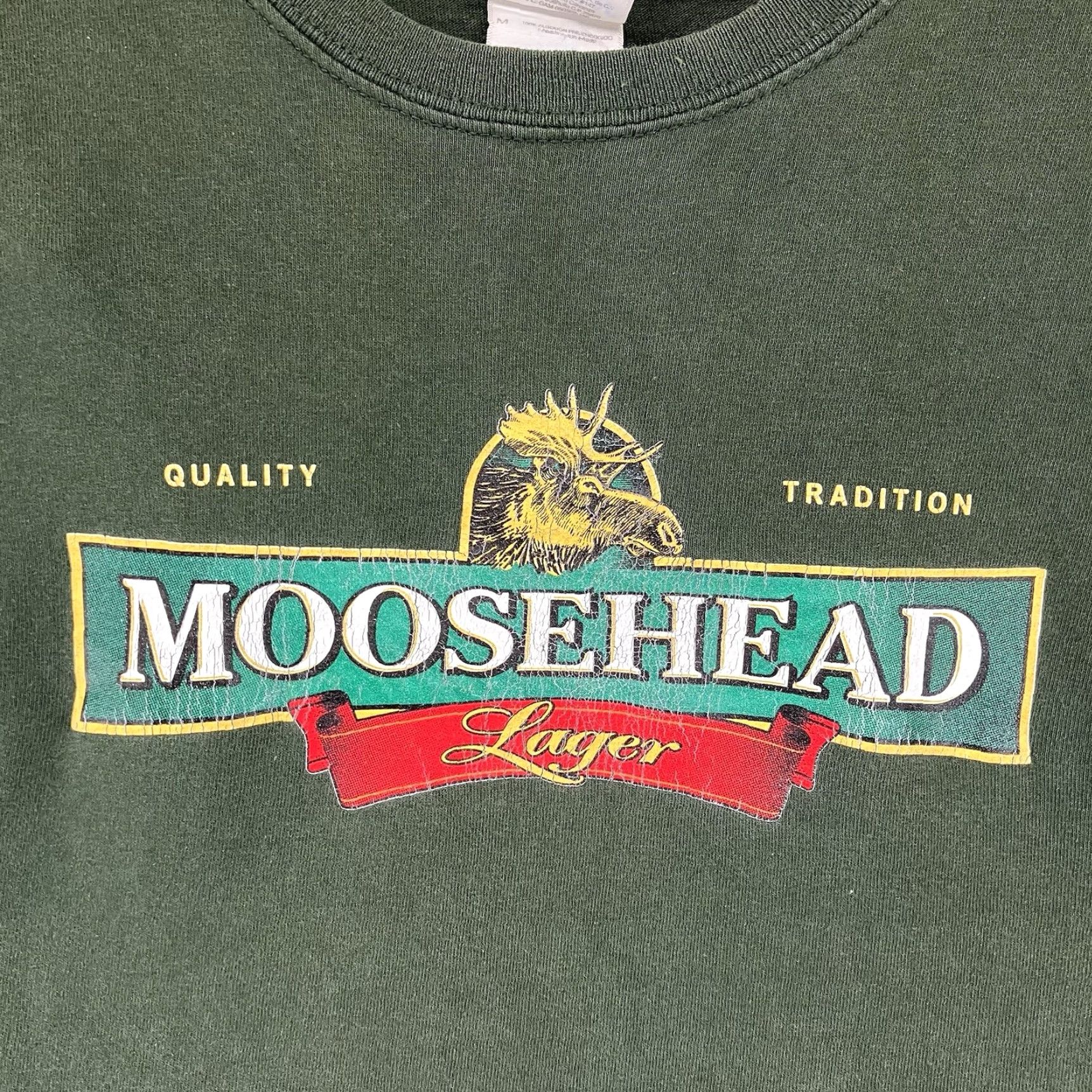 Gildan VINTAGE Moosehead Lager T Shirt Mens M Heavyweight Cotton Forrest Green Logo 90s Grunge Outdoor Adventure Time Theme Shirts Womens Mens Boys Girls Size US M / EU 48-50 / 2 - 3 Thumbnail