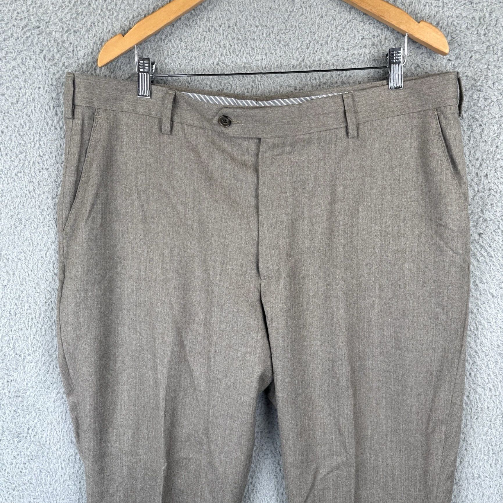 Berle Berle Dress Pants Mens 38x30 Tan Brown Wool Flannel Flat Front Straight Leg Dress Pants Mens Regular Brown 38 In Inseam 30 IRON FREE? Size US 38 / EU 54 - 2 Thumbnail