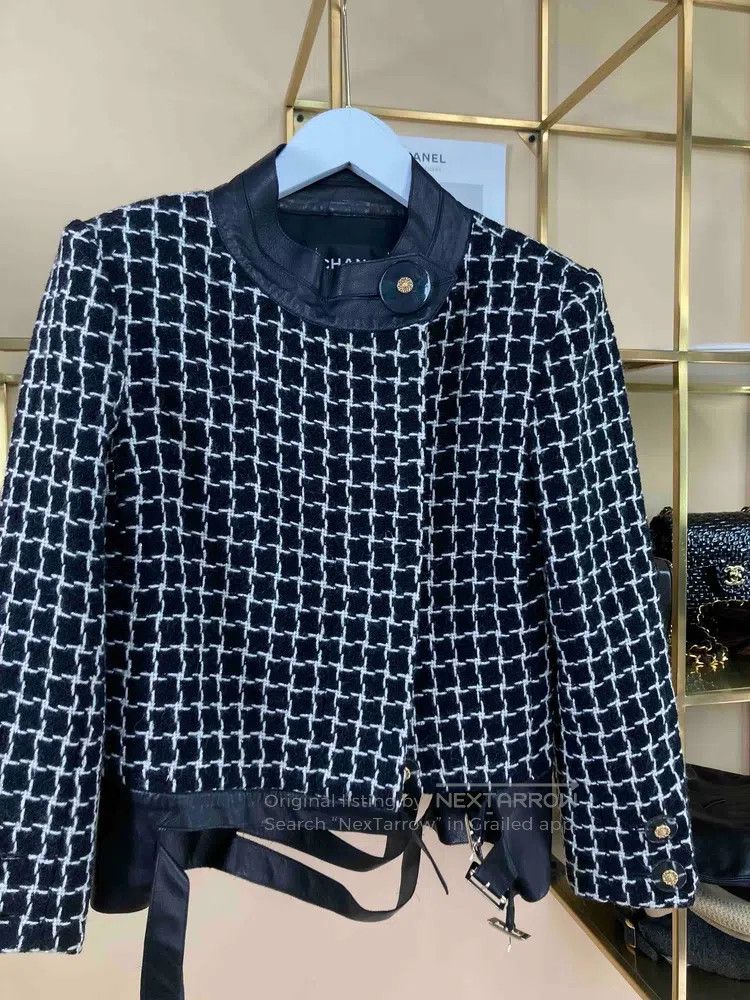 Chanel Chanel 17a Black and White Plaid Leather Jacket Size XXS / US 00 / IT 34 - 3 Thumbnail
