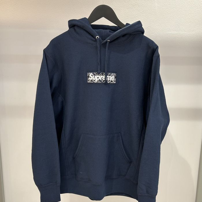 Supreme Supreme Bandana Box Logo Hooded Sweatshirt Navy | Grailed