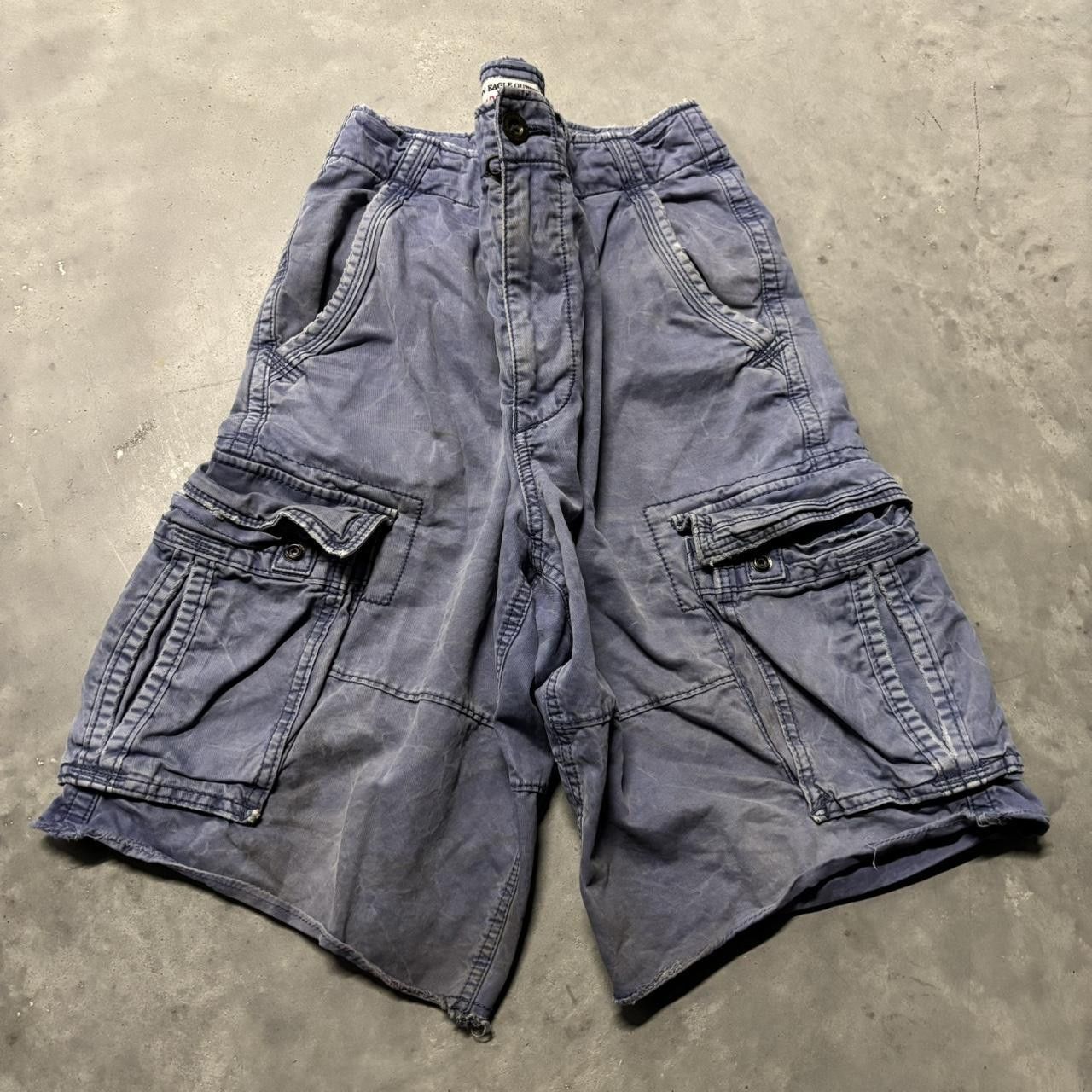 Japanese Brand × Vintage Crazy Vintage Y2K/2000s Baggy Faded Blue Skater Cargo Shorts! Size US 33 - 1 Thumbnail