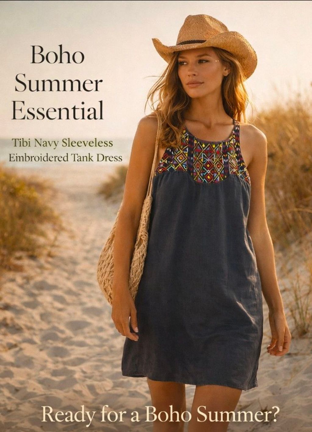 Tibi Tibi Embroidered Shift Dress Navy Sleeveless Boho Resort Sum Size S / US 4 / IT 40 - 1 Thumbnail