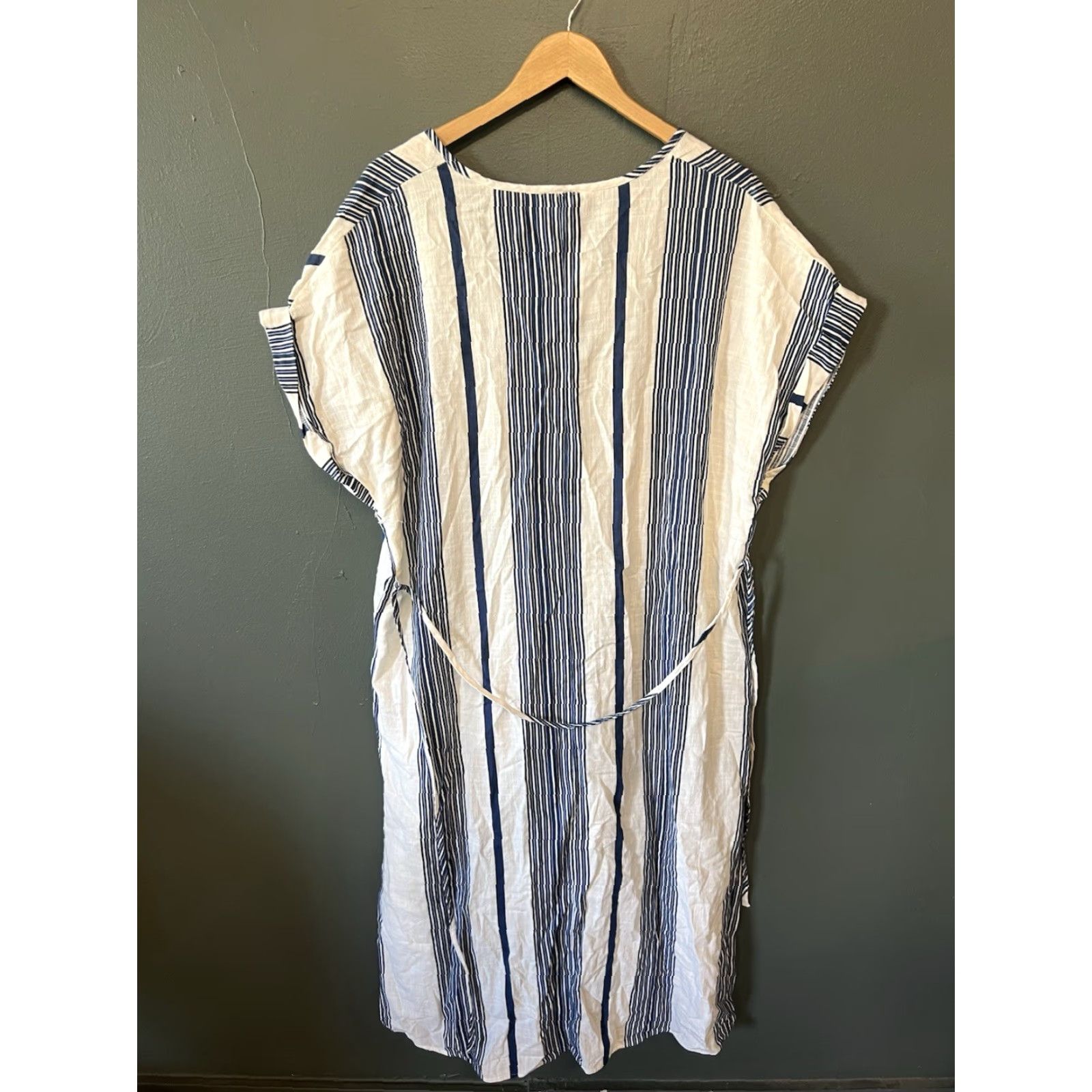 H&M VINTAGE H&M Linen Striped Short Sleeve Slip Dress Womens Blue L NWT Size Large Linen Size 36" / US 14 / IT 50 - 2 Thumbnail