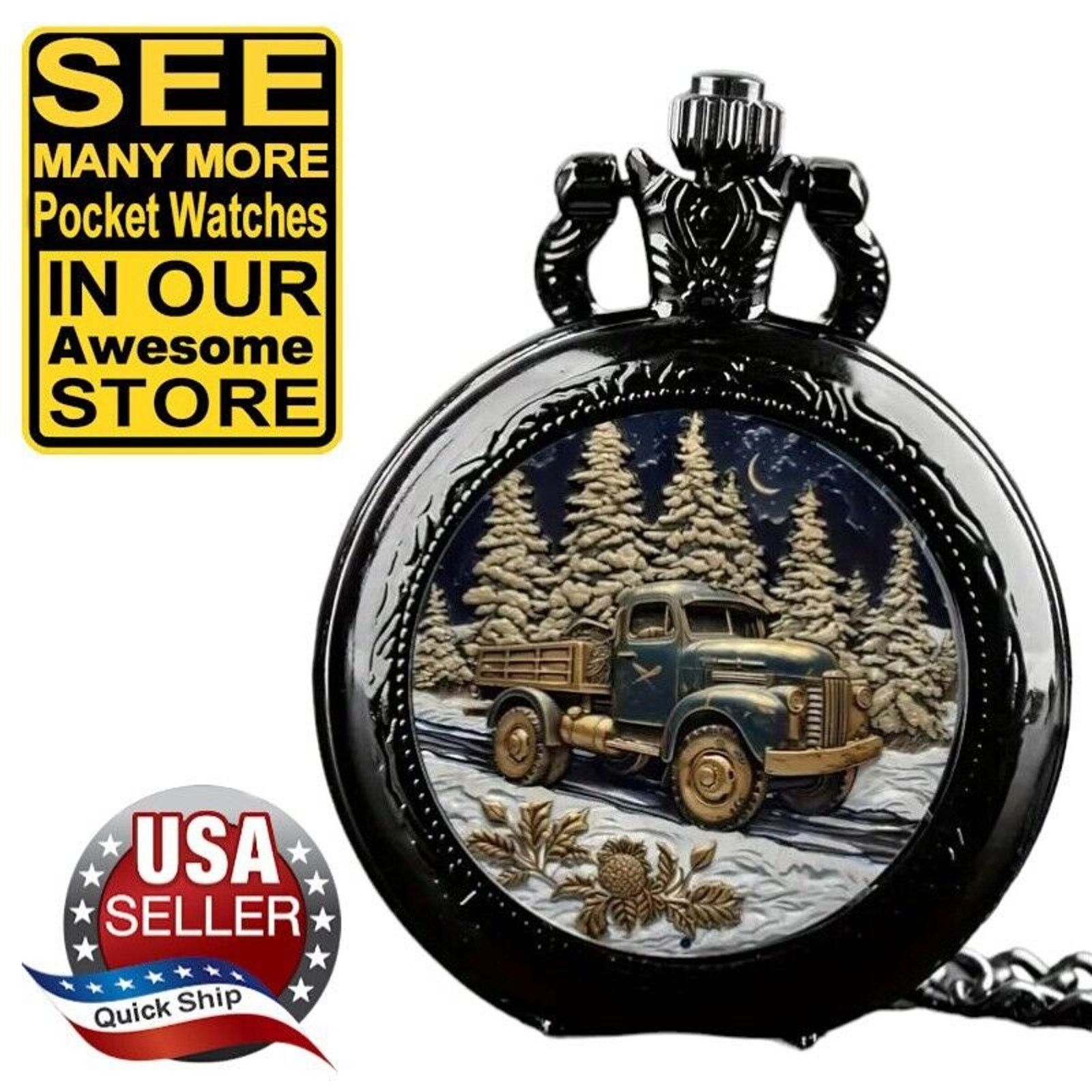 Other Retro Black Quartz Pocket Watch • Pine Christmas Tree Size ONE SIZE - 1 Thumbnail