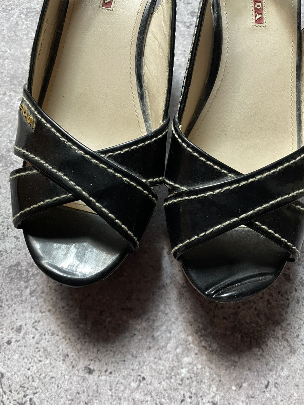 Prada PRADA Patent leather wedge sole cork black women's size 37 Size US 7 / IT 37 - 13 Thumbnail