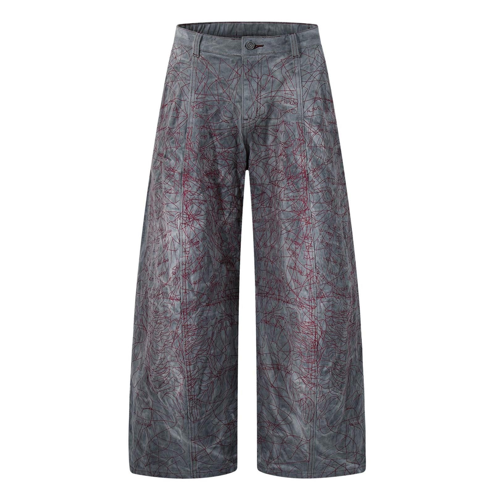 Vintage Gray Wide Leg Baggy Pants, Artistic Pattern Trousers Size 32" / US 10 / IT 46 - 6 Thumbnail