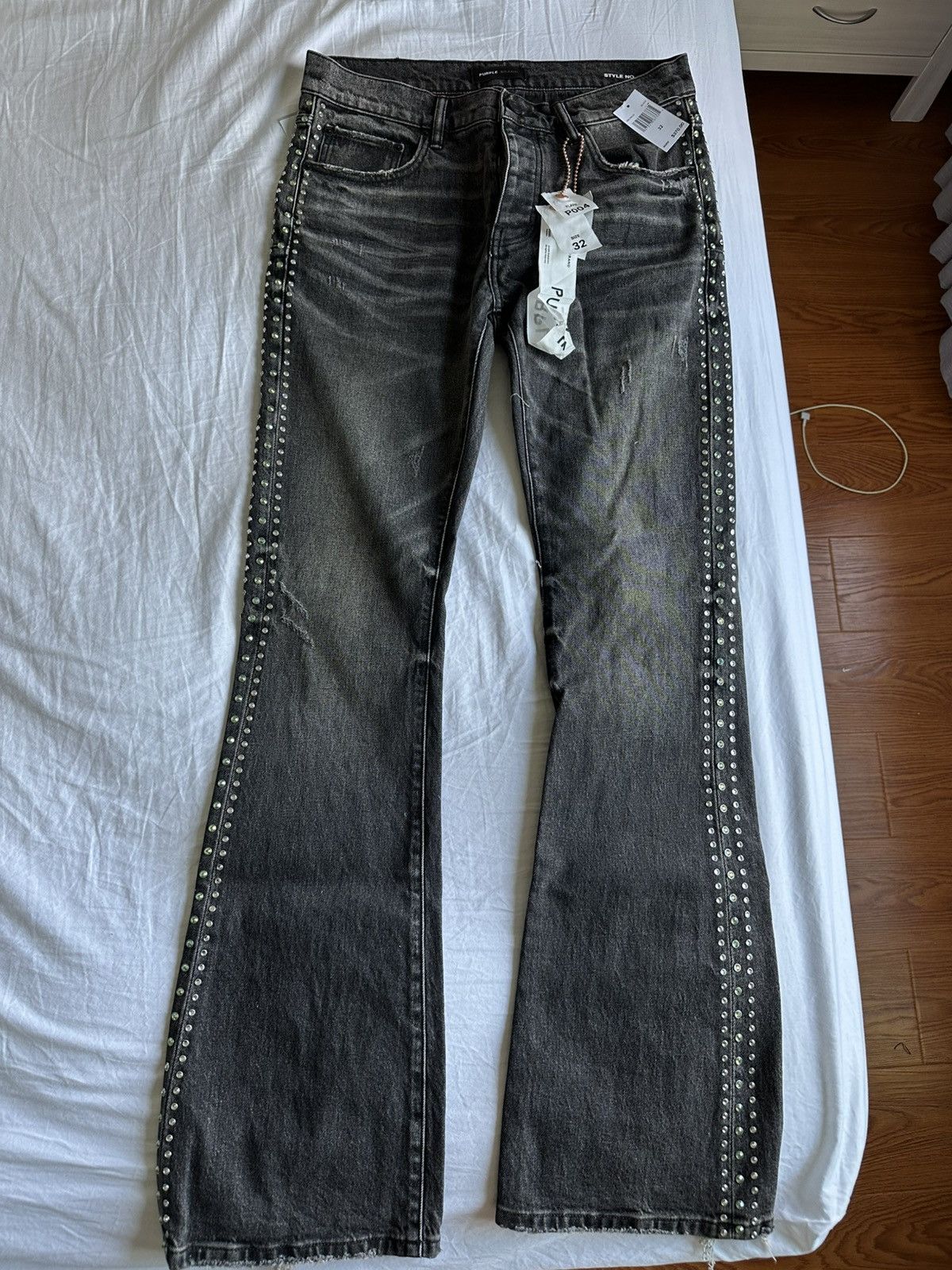 Purple Brand Vintage flared jeans with crystals P004 Size US 32 / EU 48 - 3 Thumbnail