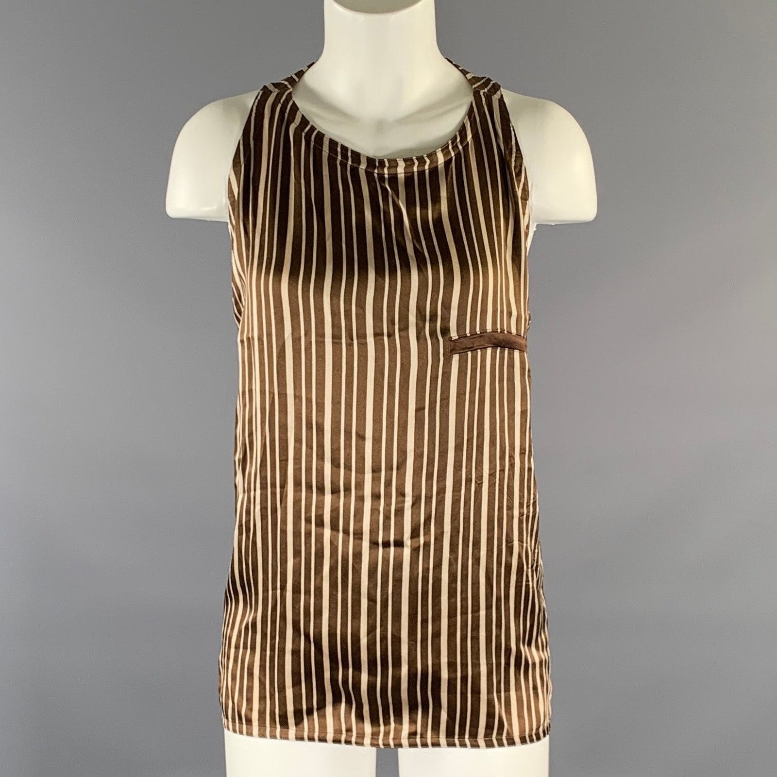 Versace GIANNI VERSACE Size S Brown Tan Stripe Tank Dress Top Size S / US 4 / IT 40 - 1 Thumbnail