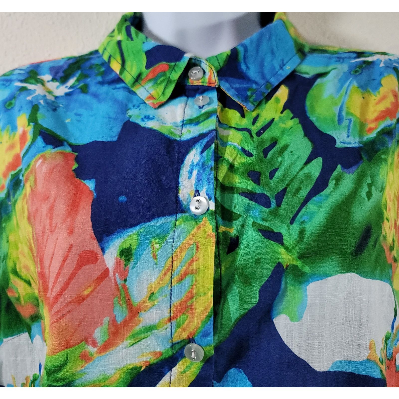 Other Allison Daley Blue Green Orange Floral Button Up Top 16 Soft Size XXL / US 16-18 / IT 52-54 - 5 Thumbnail