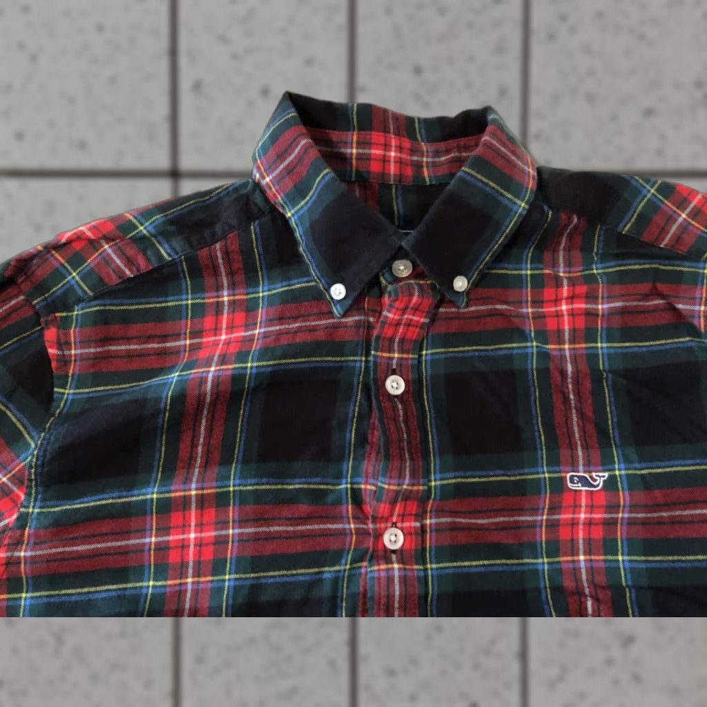 Vineyard Vines Vineyard Vines Plaid Dress Shirt M Mens Long Sleeve Button-Up Cotton Red Blue Size 40R - 1 Thumbnail