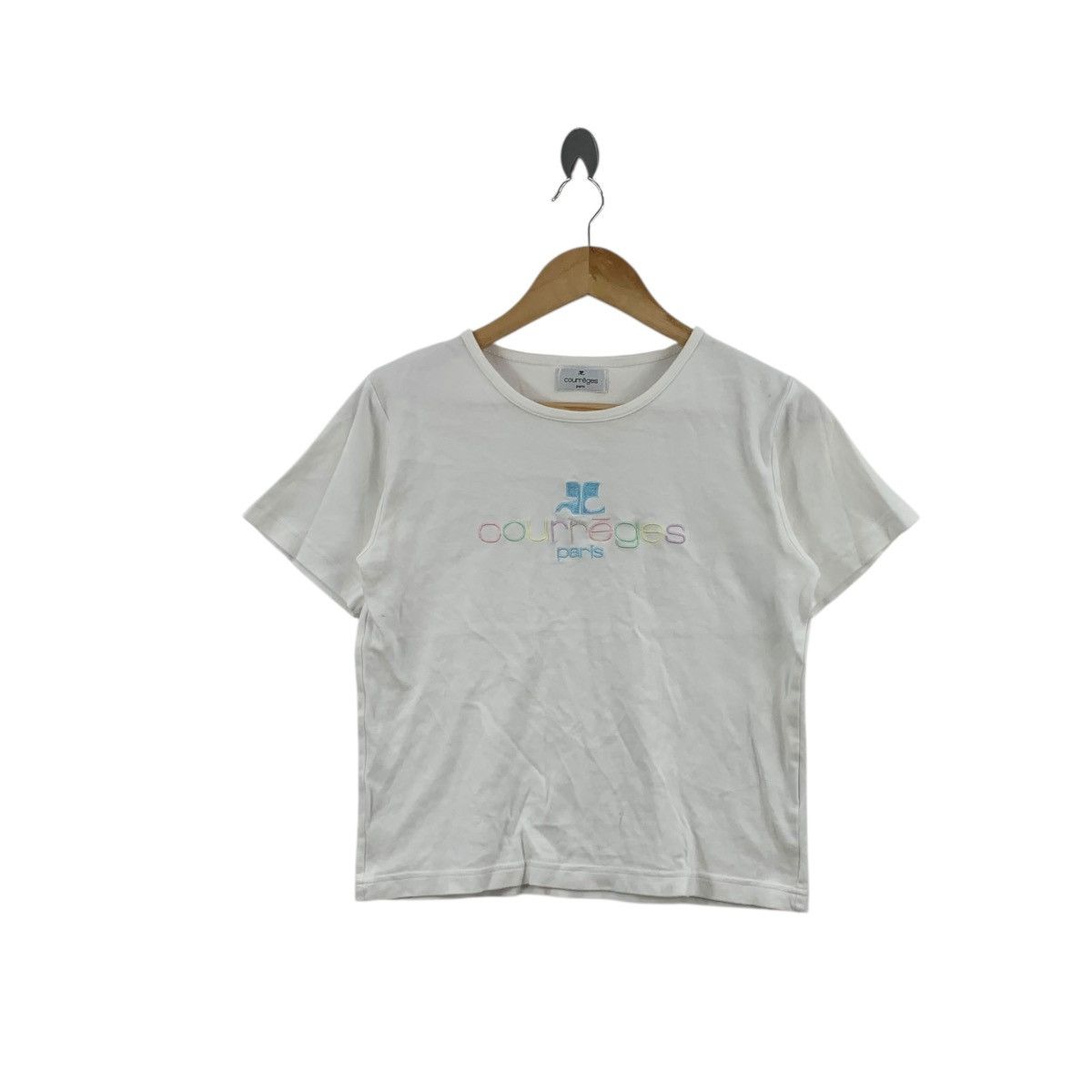 Courreges Vintage COURREGES PARIS Embroidered Logo Tee Shirt Top Size S / US 4 / IT 40 - 1 Thumbnail