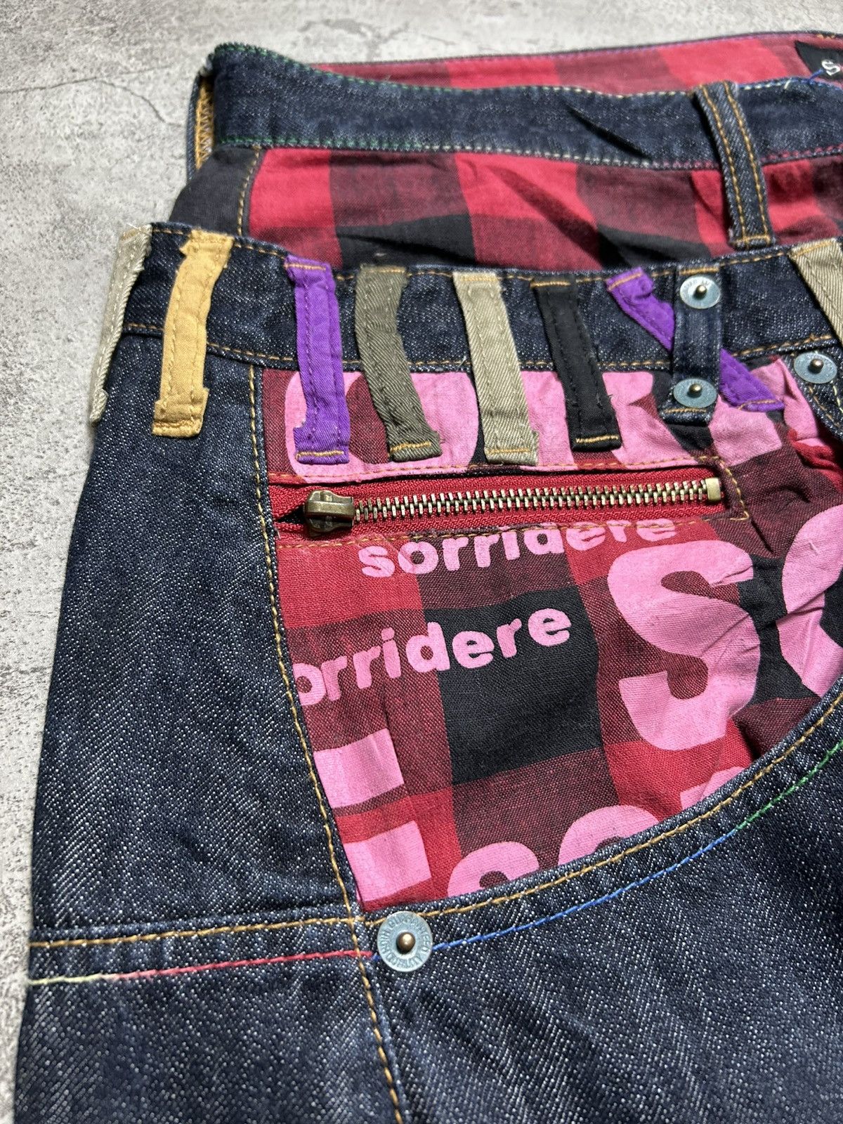 Japanese Brand Sorridere Double Waist Big Logo Denim Jeans Kapital Style Size US 36 / EU 52 - 5 Thumbnail