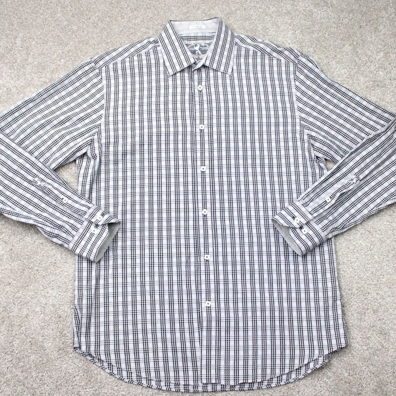 BUGATCHI BUGATCHI Shirt Mens Large Gray/Black Shaped Fit Button Long Sleeve Collar Pocket Casual, Business Size US L / EU 52-54 / 3 - 2 Thumbnail